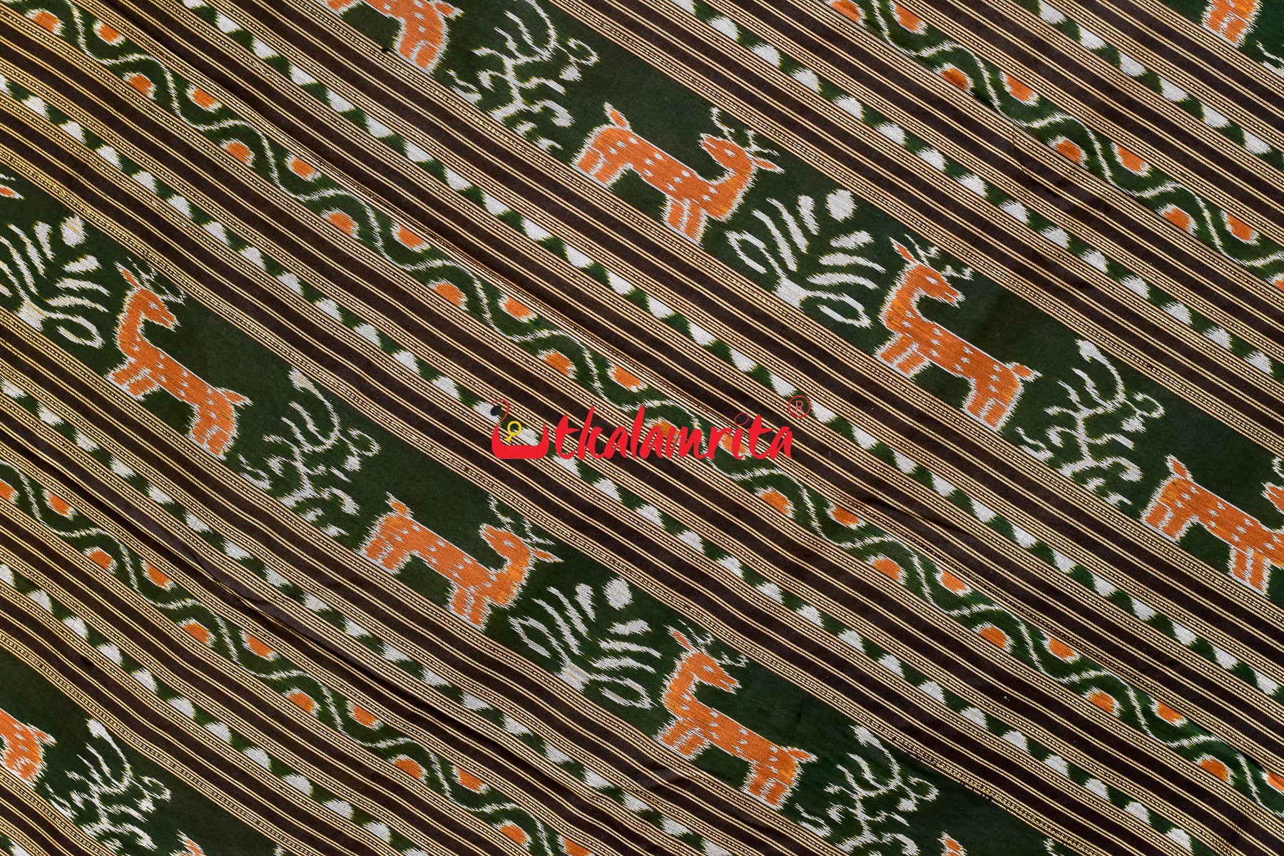 Olive Green Ganga Jamuna Khandua Silk Saree