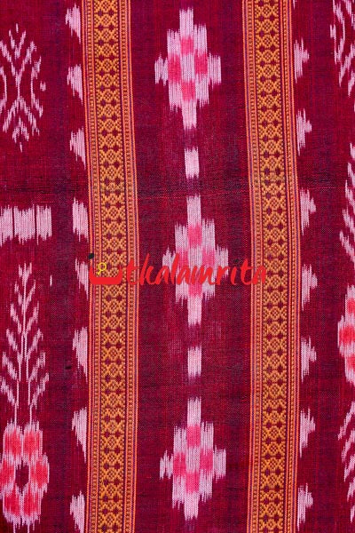 Maroon Pasapali With Flower Ikat (Fabric)
