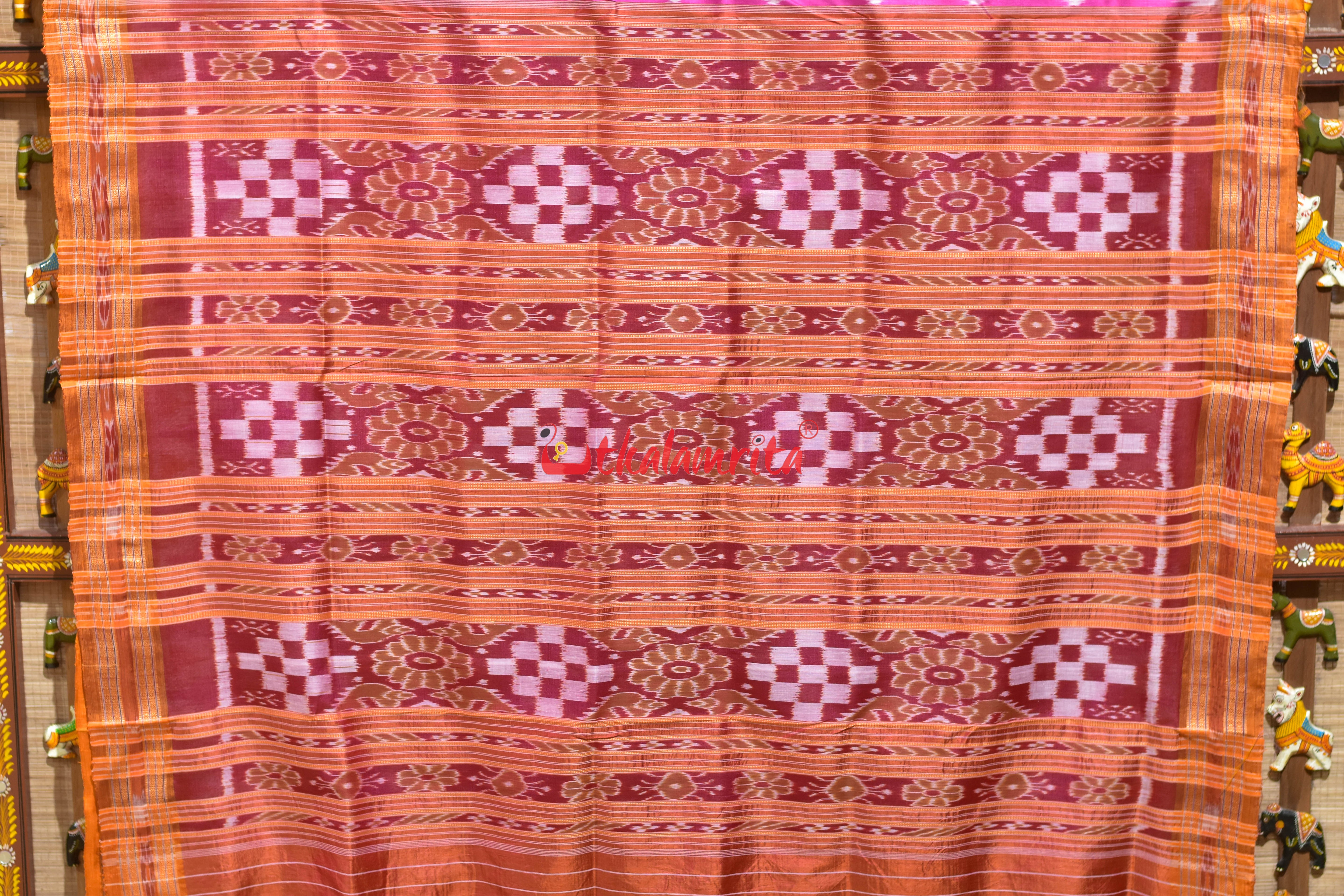 Body Dots Pink Yellow Border Khandua Silk Saree