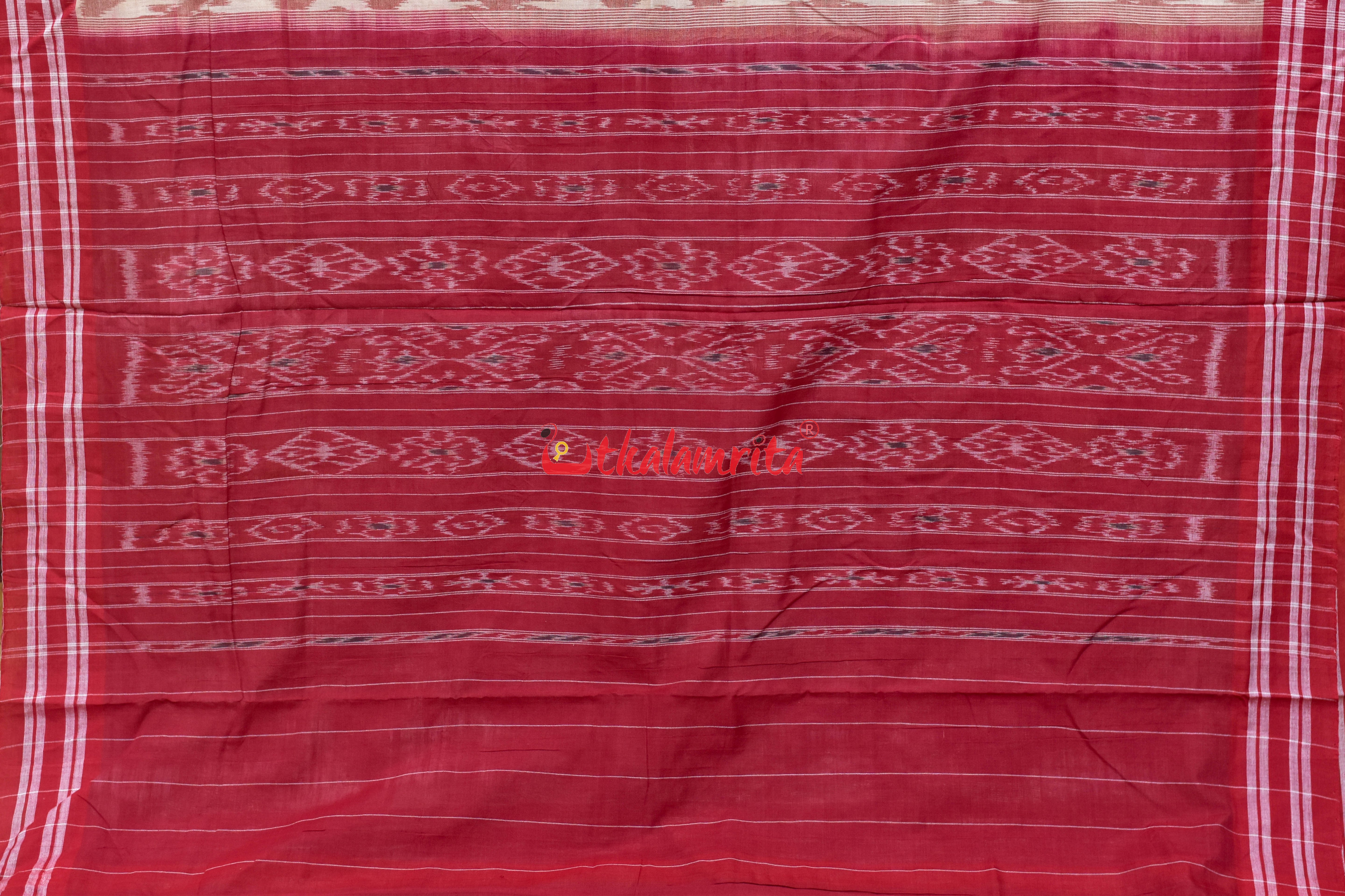 Off White Red Bada Phula Khandua Cotton Saree