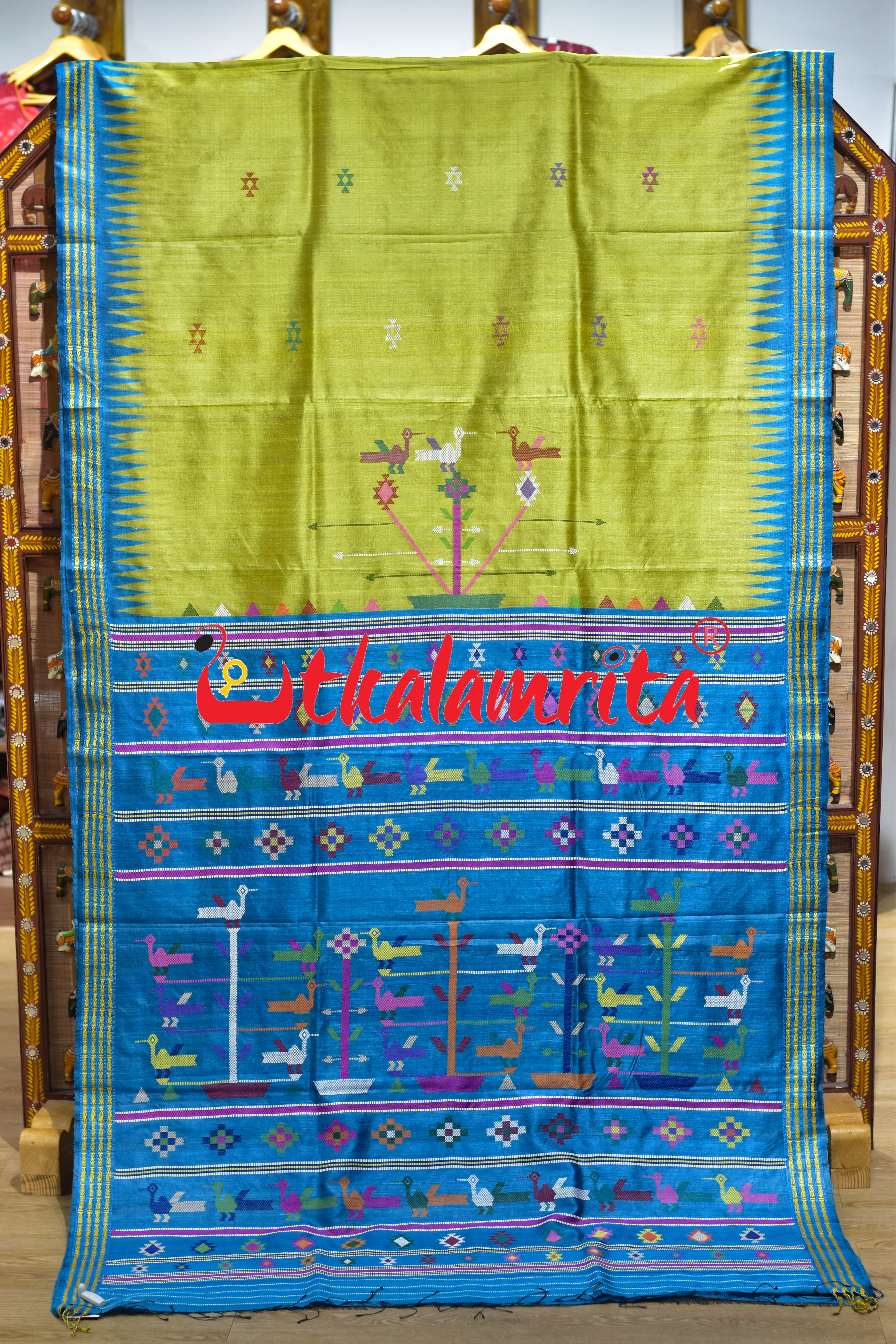 Lemon Yellow Ganjam Bomkai Inspired Gopalpur Tussar Saree