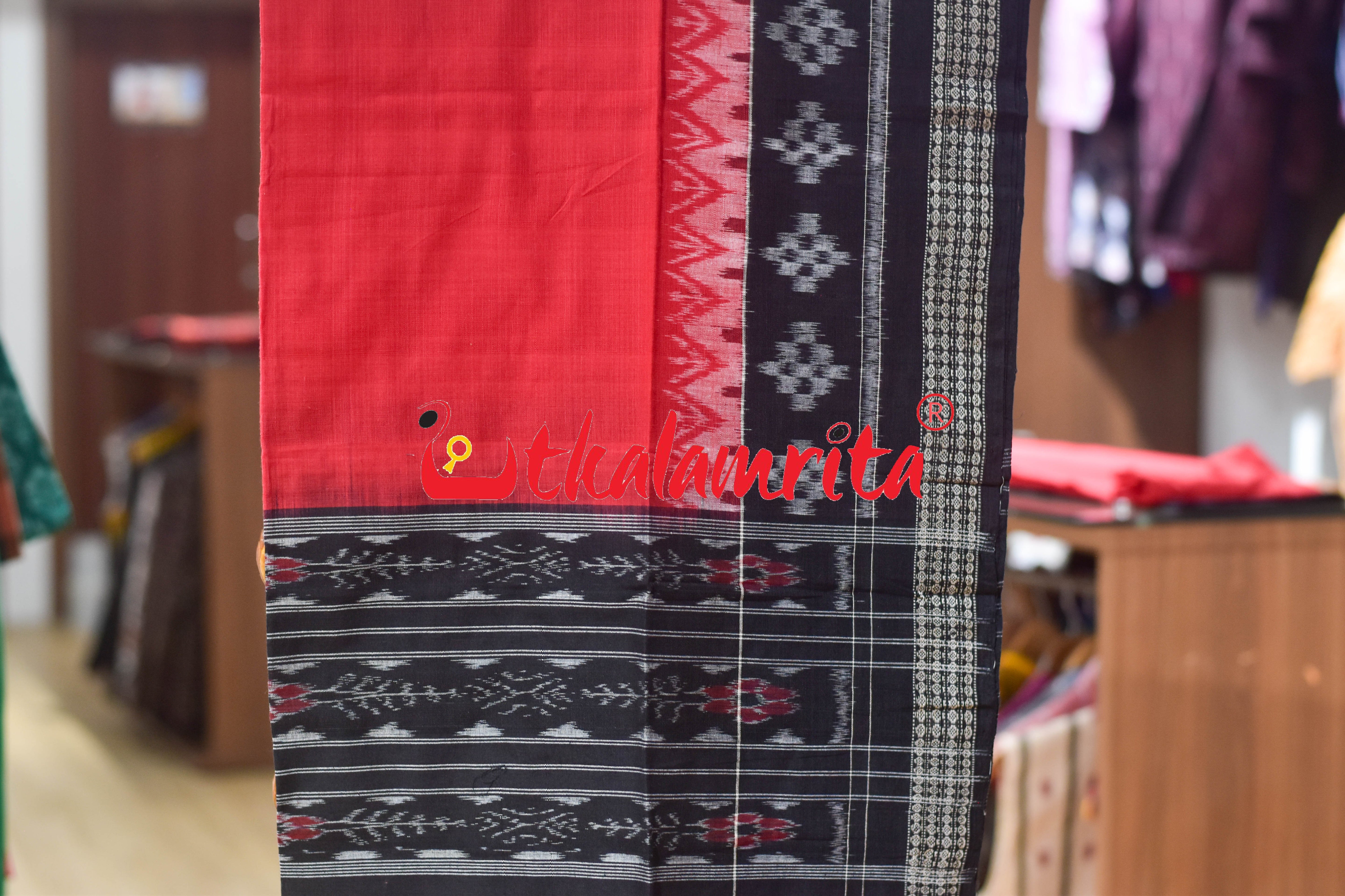 Black Red Traditional Design Sambalpuri Cotton Dress Set