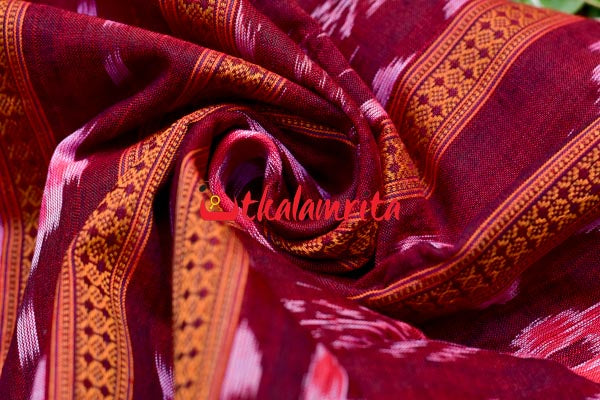 Maroon Pasapali With Flower Ikat (Fabric)