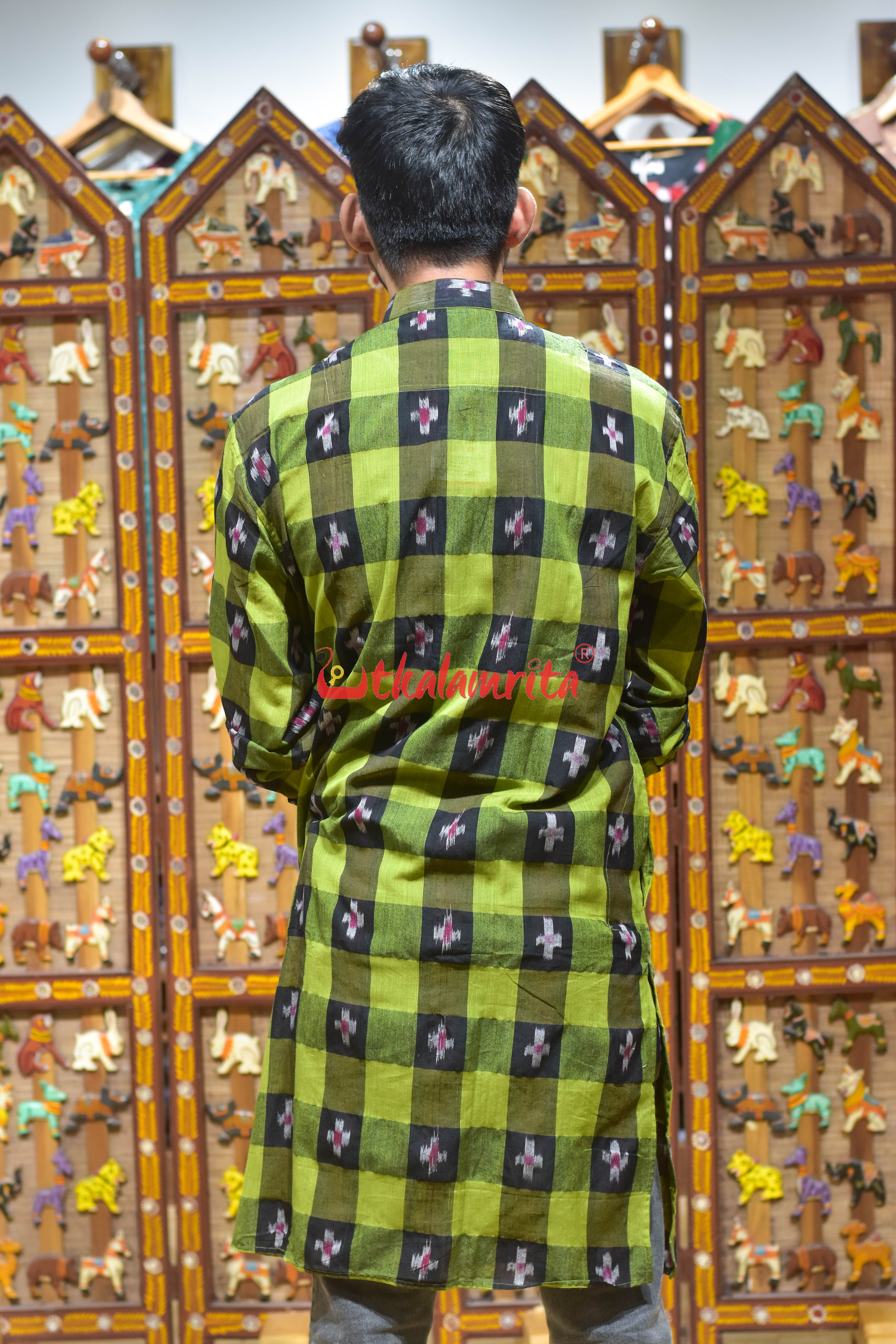 Mehndi Checks Pasapali (Men's Long Kurta)