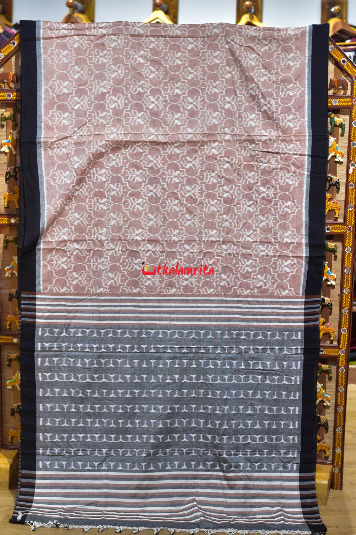 Butterfly Peach Maniabandha Cotton Saree