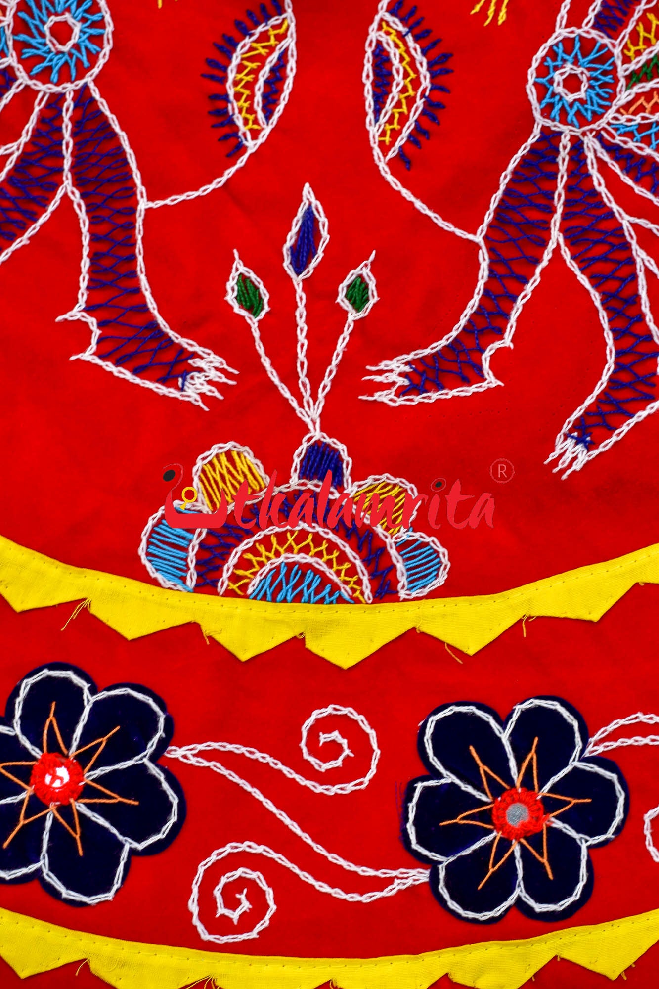 Double Peacock Red Blue Applique