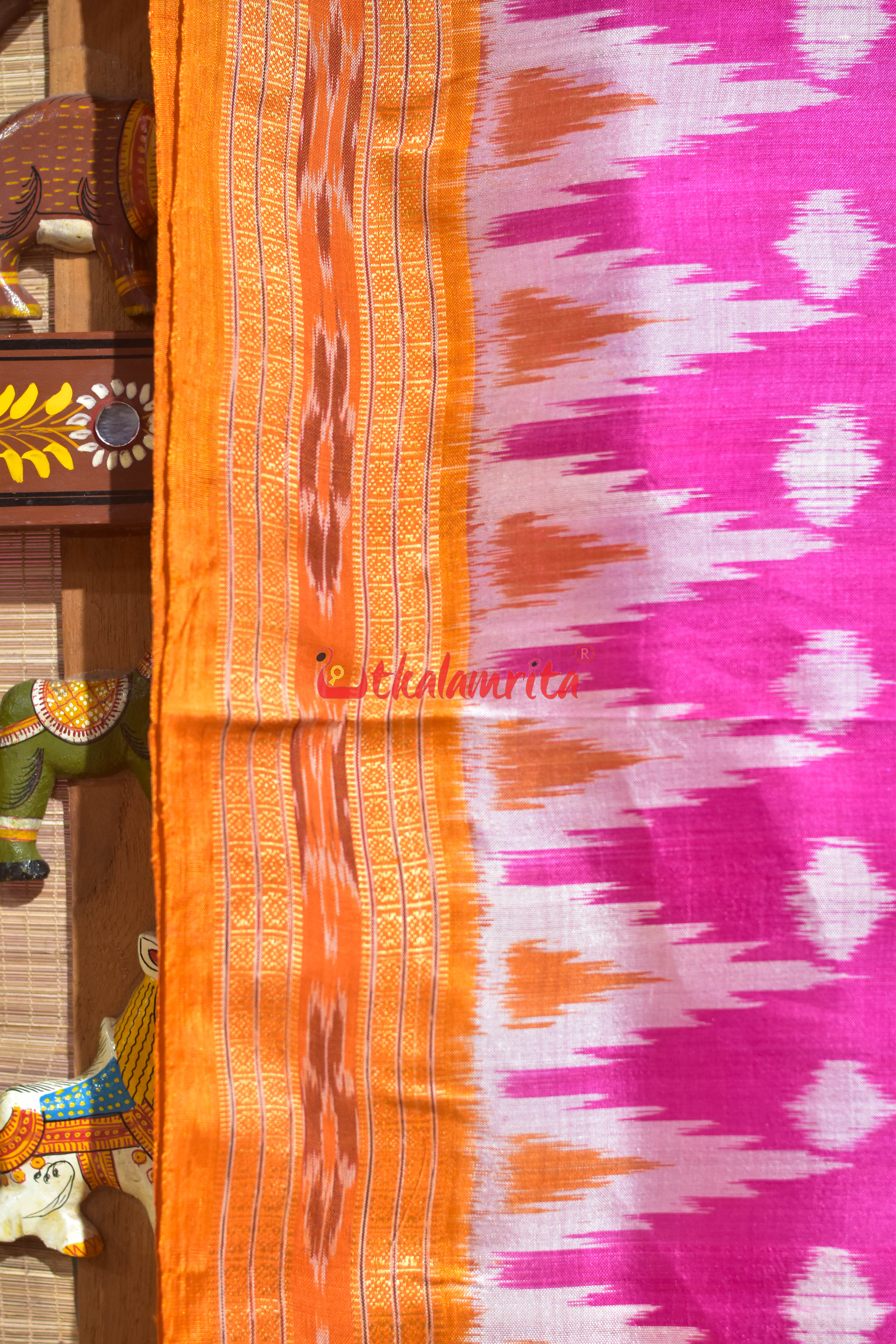 Body Dots Pink Yellow Border Khandua Silk Saree