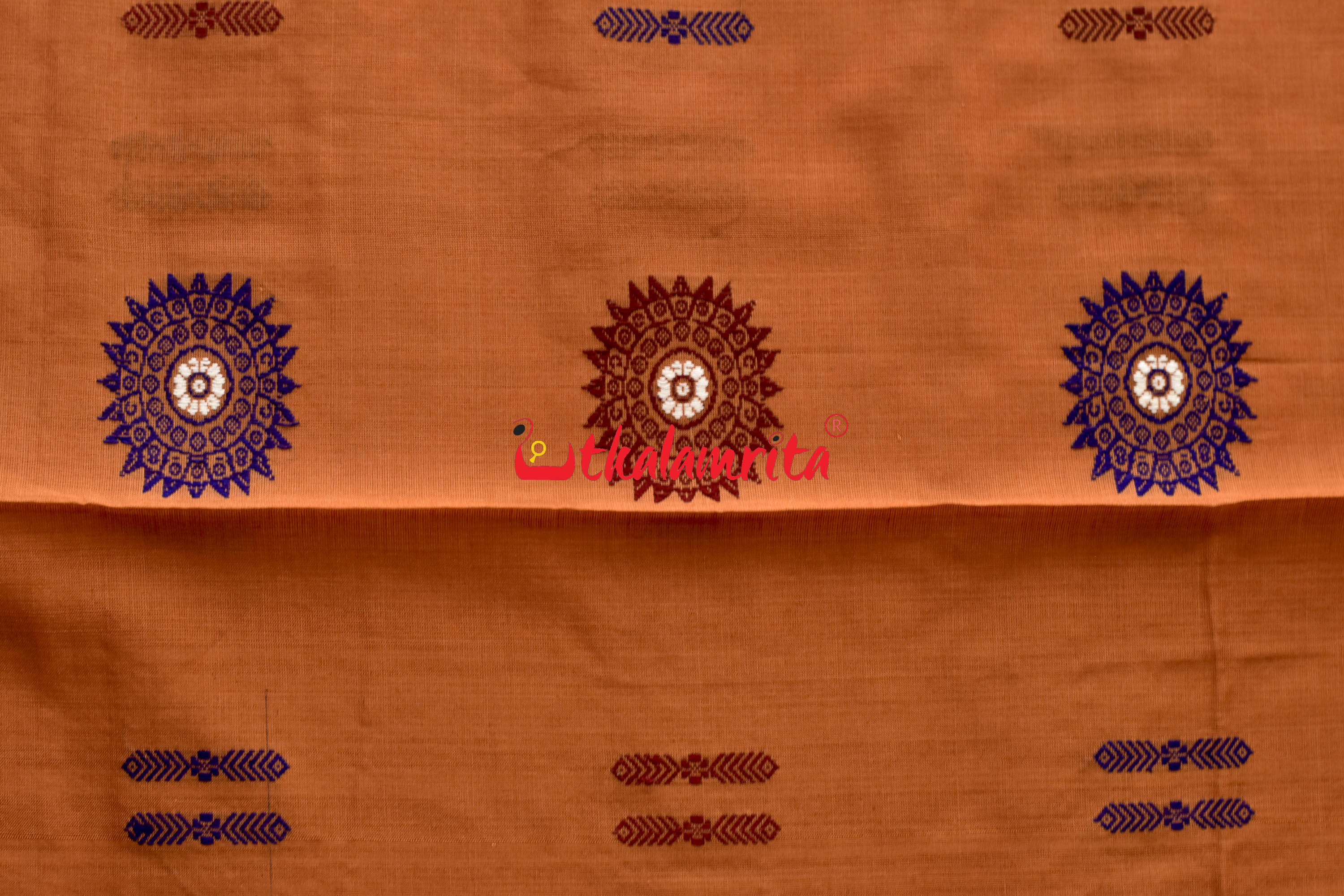 Biscuit Blue Padam Bomkai Cotton Saree