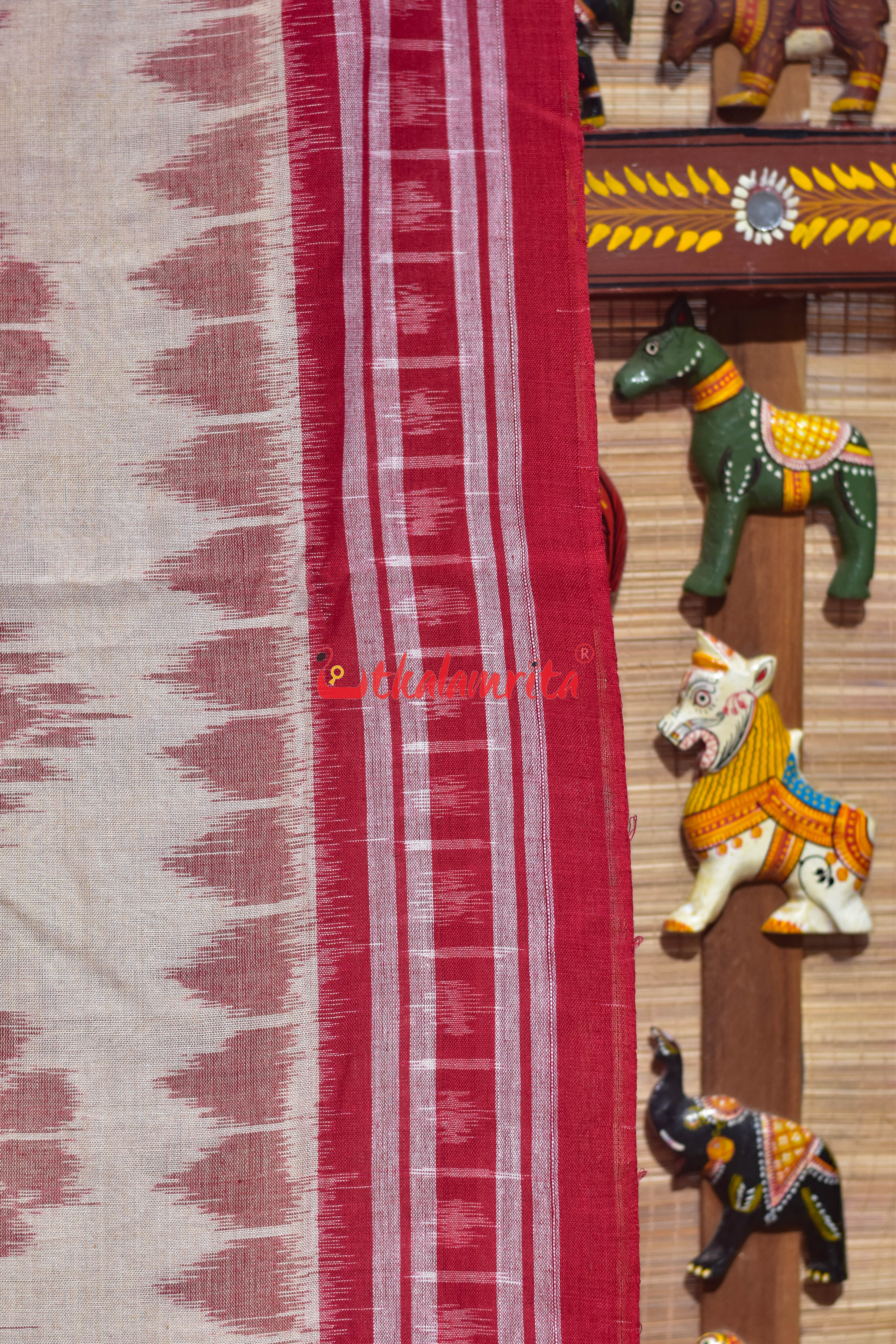 Off White Red Bada Phula Khandua Cotton Saree