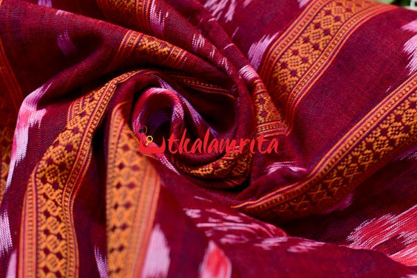Maroon Pasapali With Flower Ikat (Fabric)