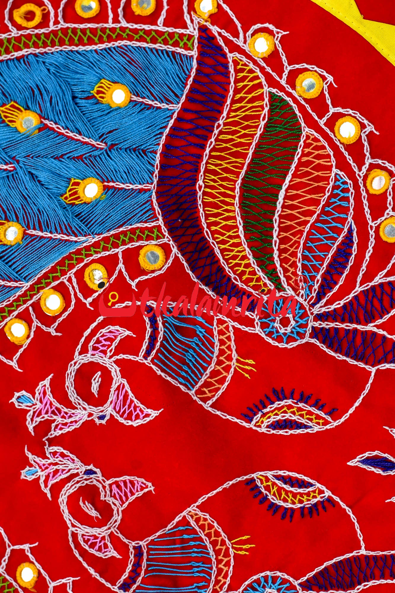 Double Peacock Red Blue Applique