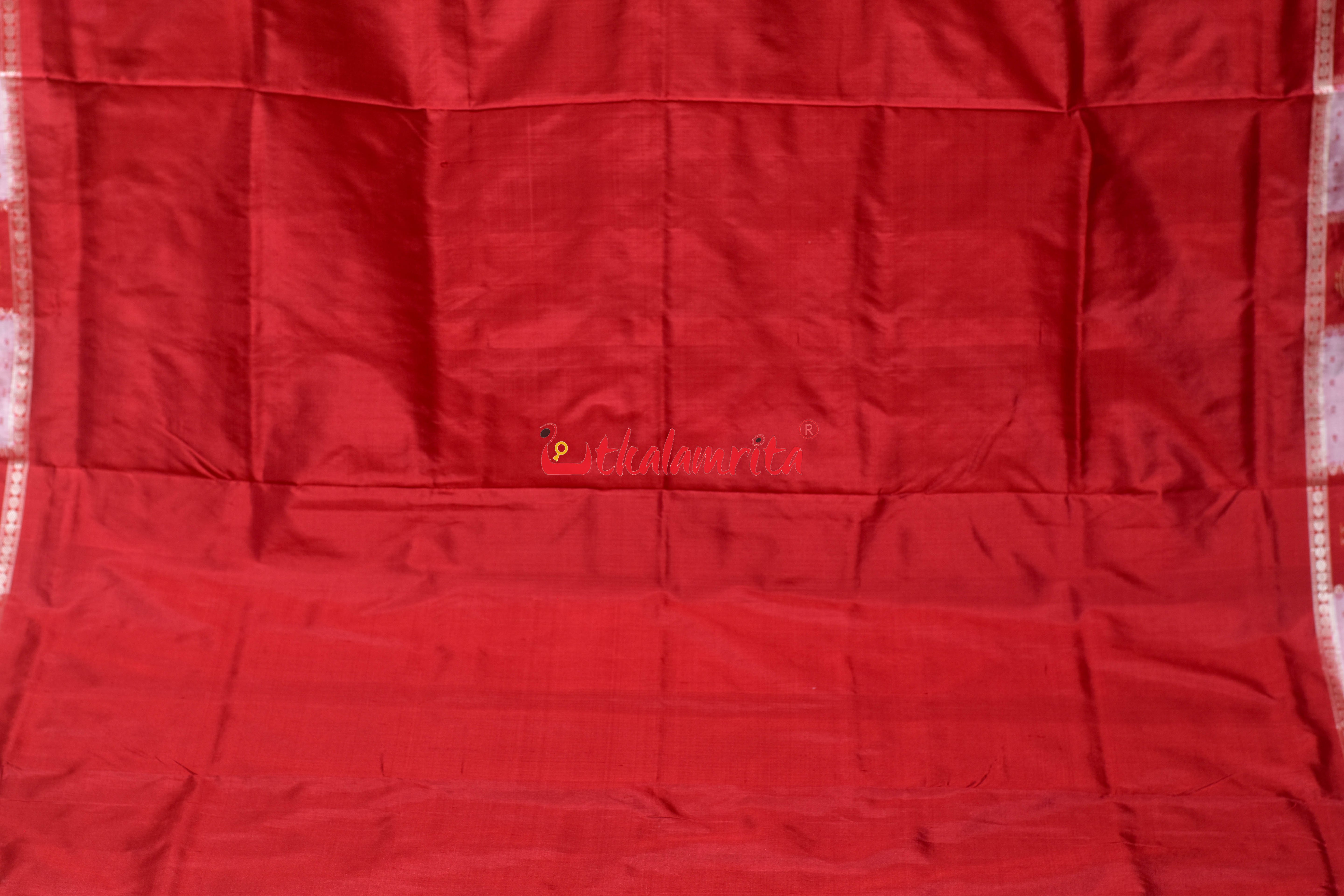 White Red with Doll Border Bomkai Silk Saree