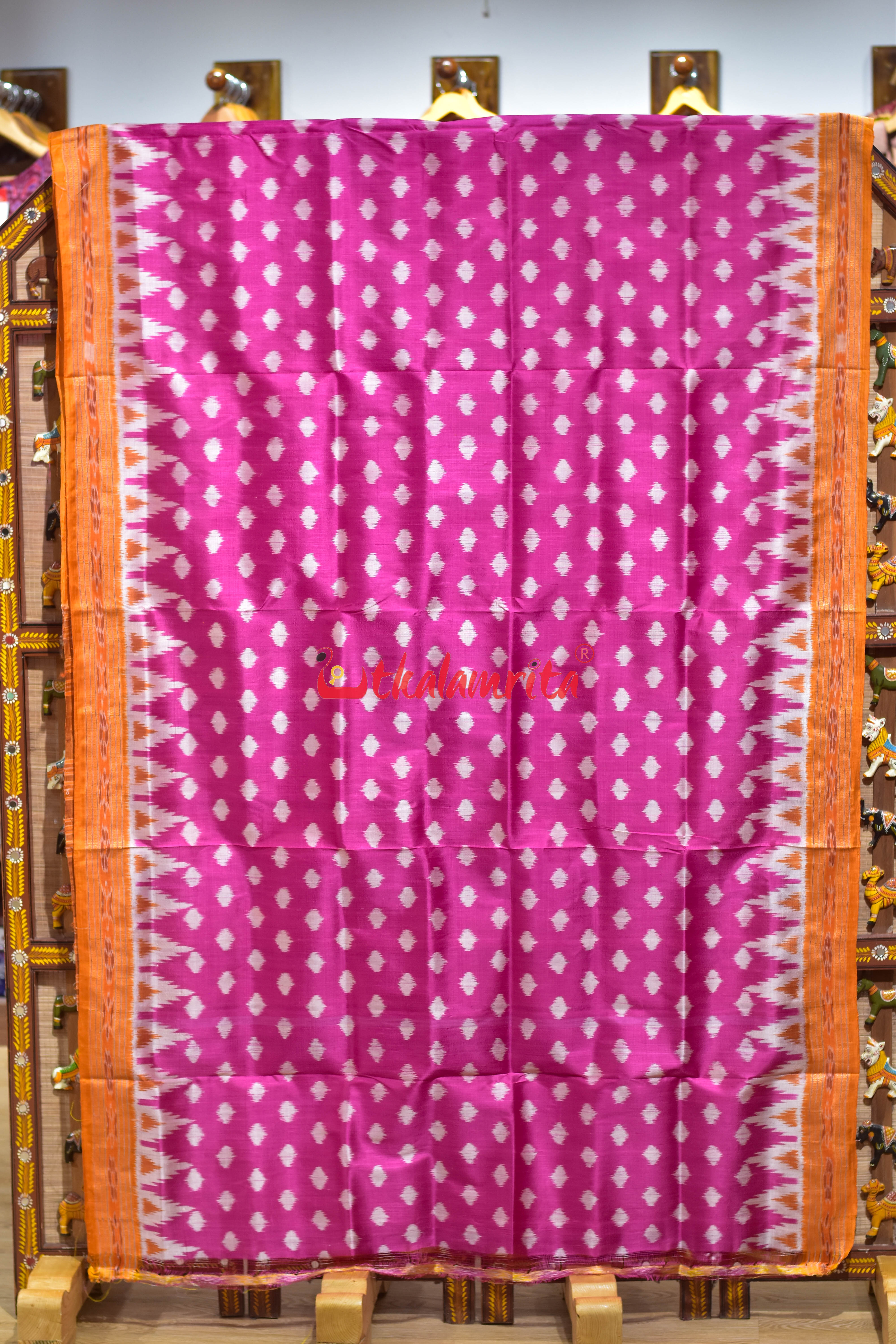 Body Dots Pink Yellow Border Khandua Silk Saree