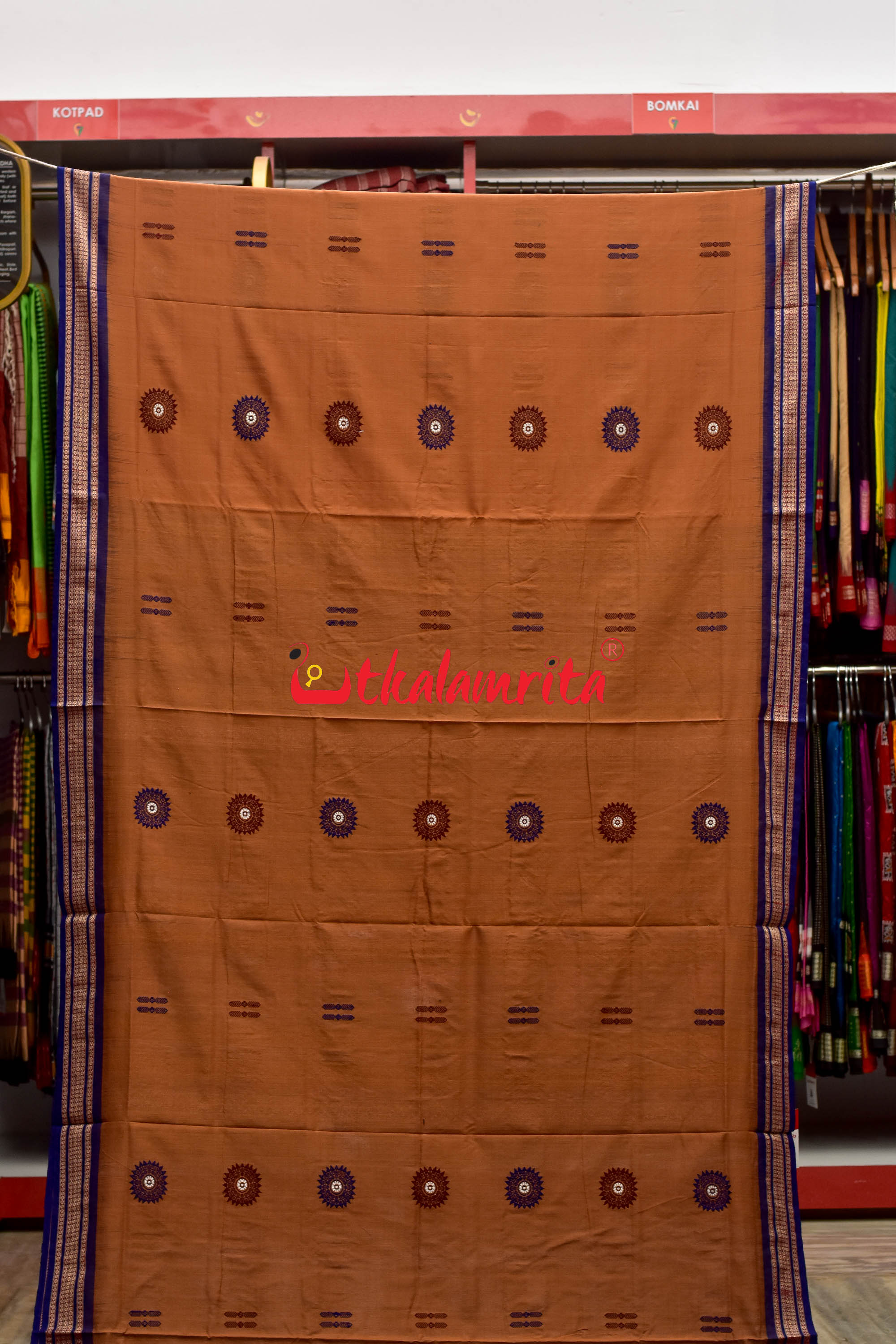 Biscuit Blue Padam Bomkai Cotton Saree