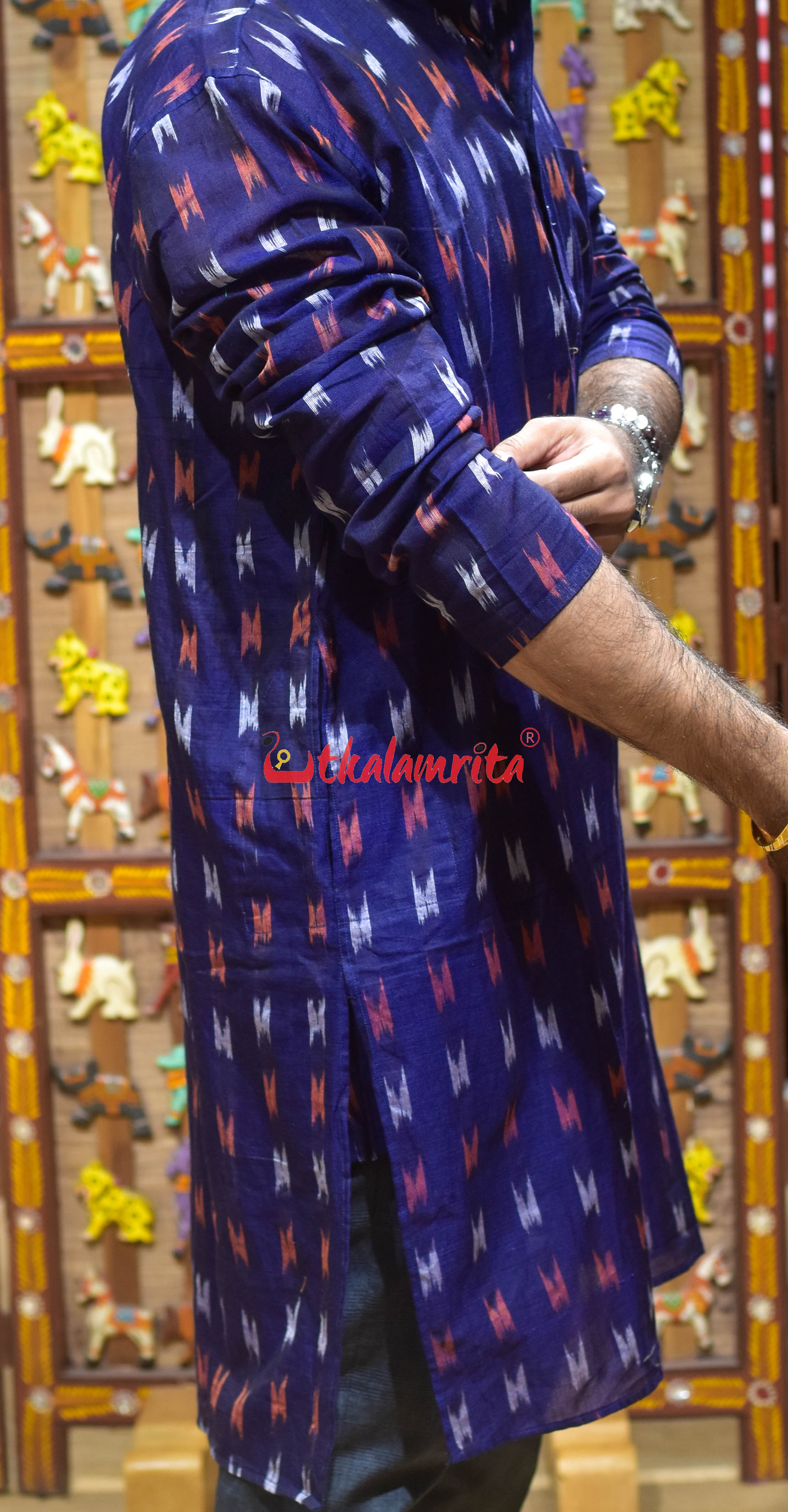 Navy Blue M Design (Men's Long Kurta)