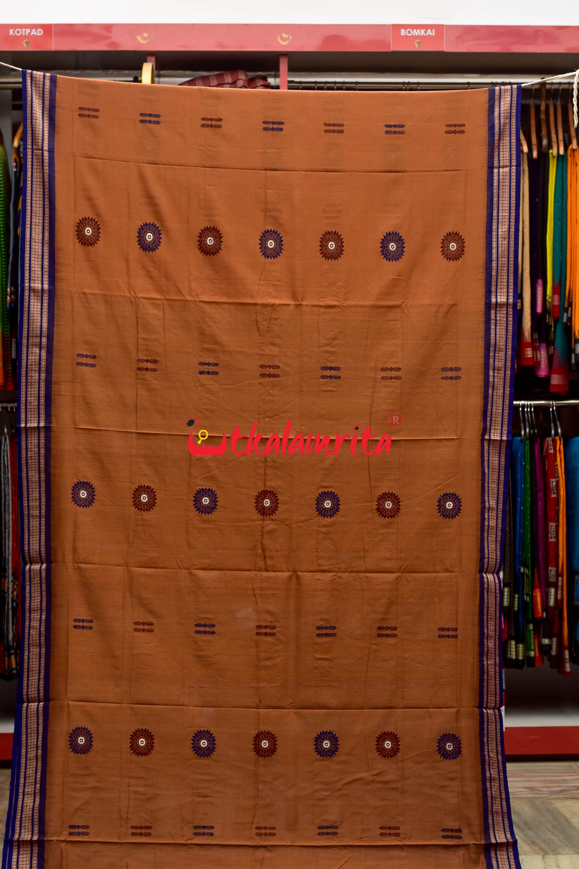 Biscuit Blue Padam Bomkai Cotton Saree