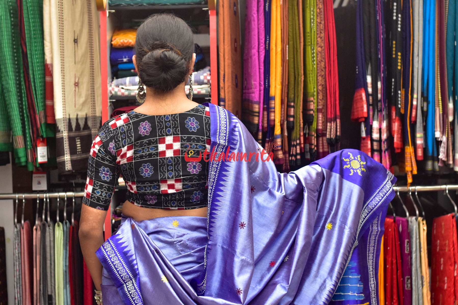 Sky Blue Konark Temple Tussar by Mulberry Silk Saree