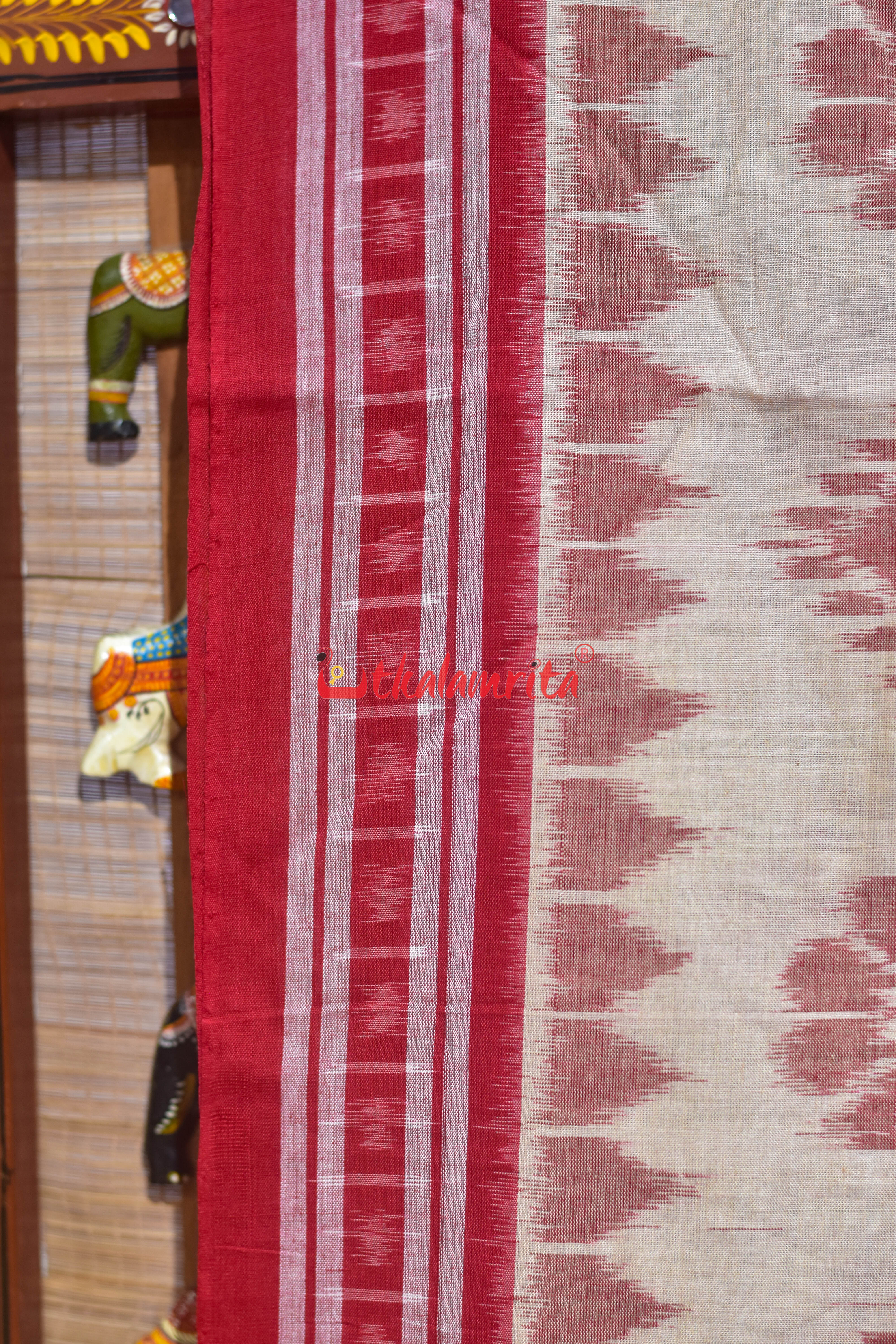 Off White Red Bada Phula Khandua Cotton Saree