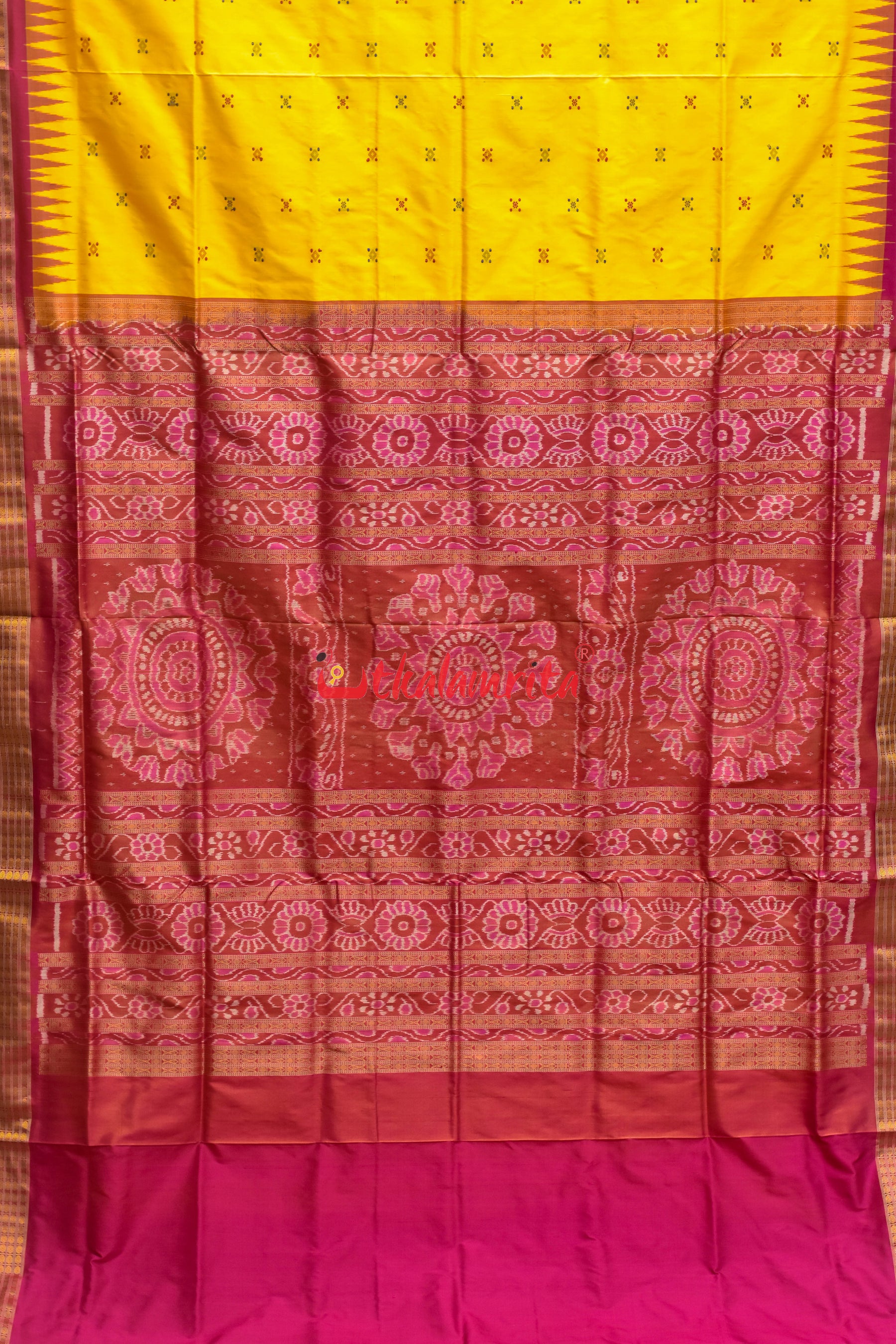 Half Tissue Yellow Rani Bomkai Silk Saree