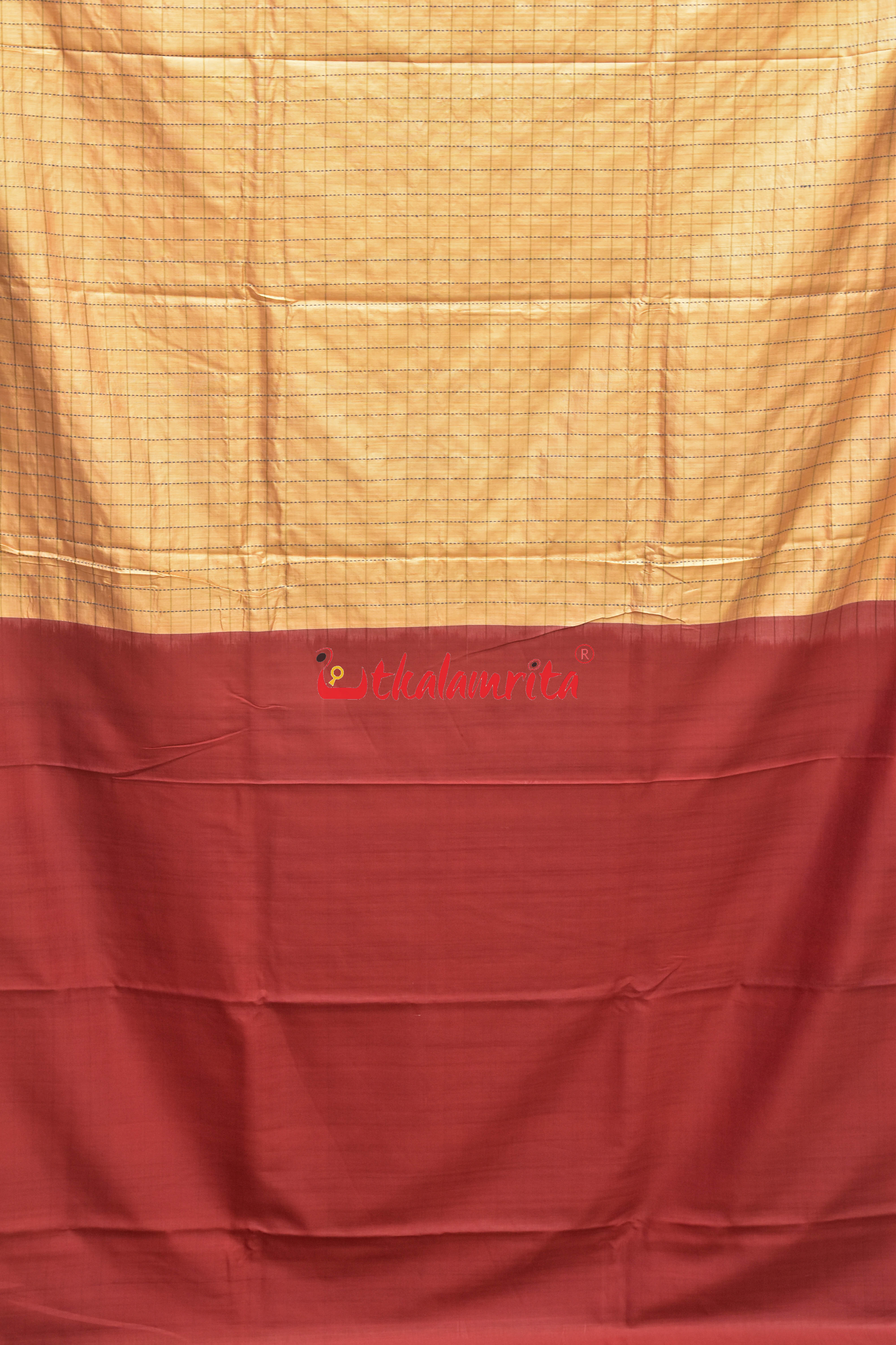 Orange Body Check And Anchal Stripes Tussar Saree