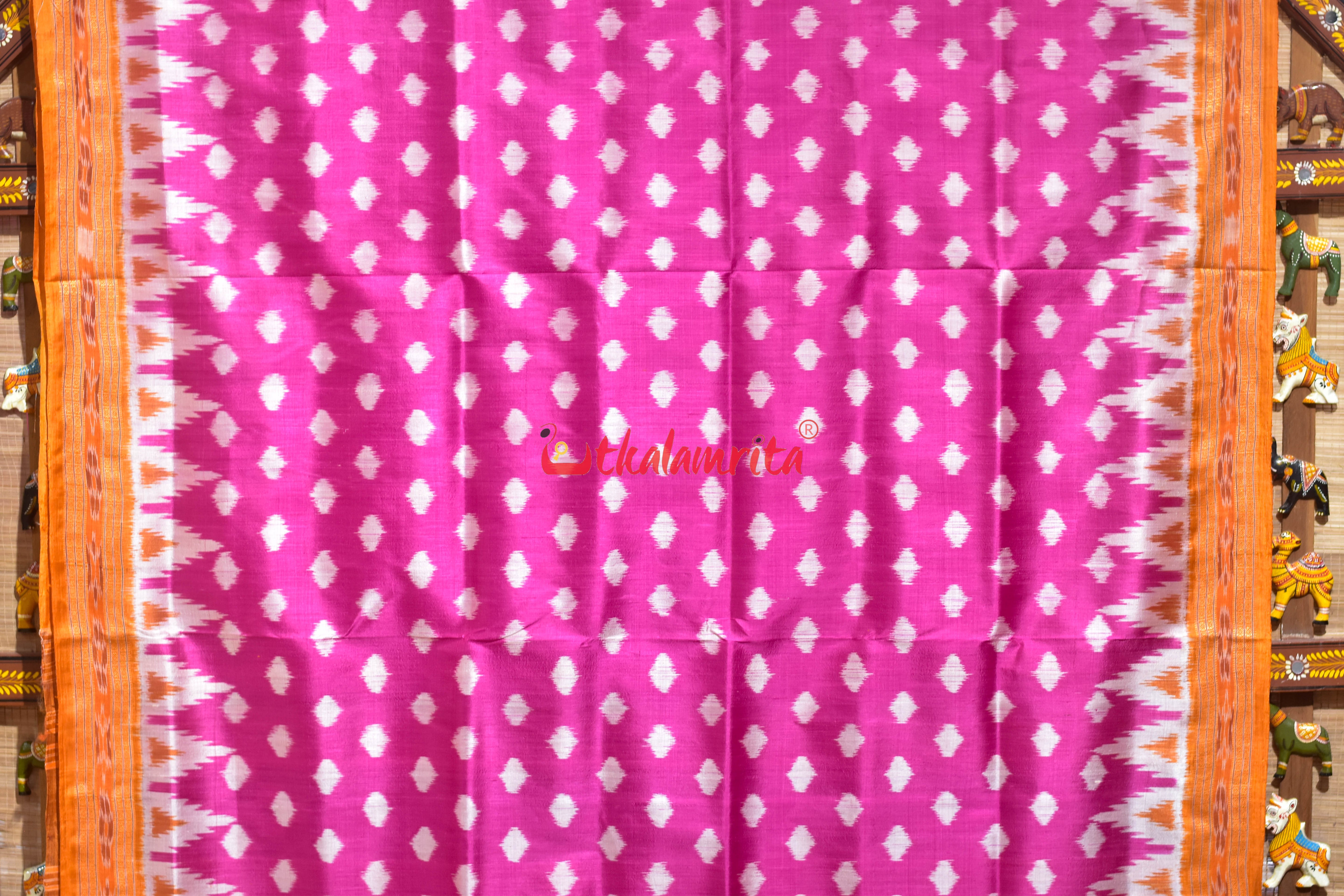 Body Dots Pink Yellow Border Khandua Silk Saree