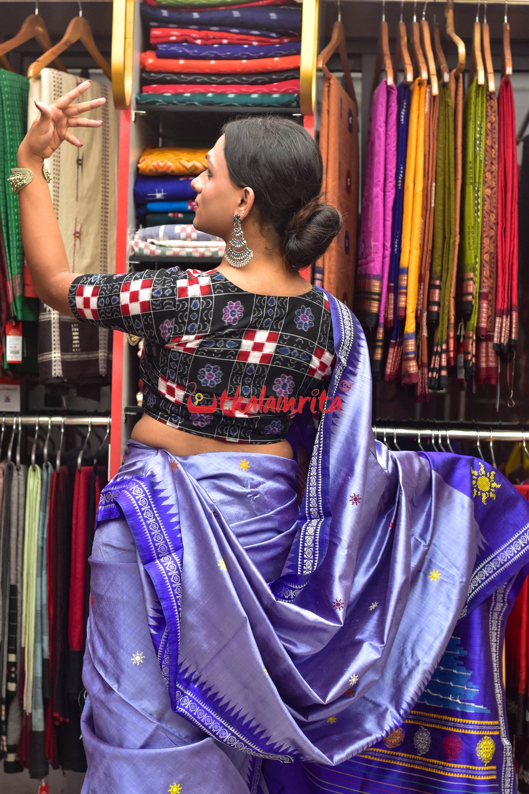 Sky Blue Konark Temple Tussar by Mulberry Silk Saree