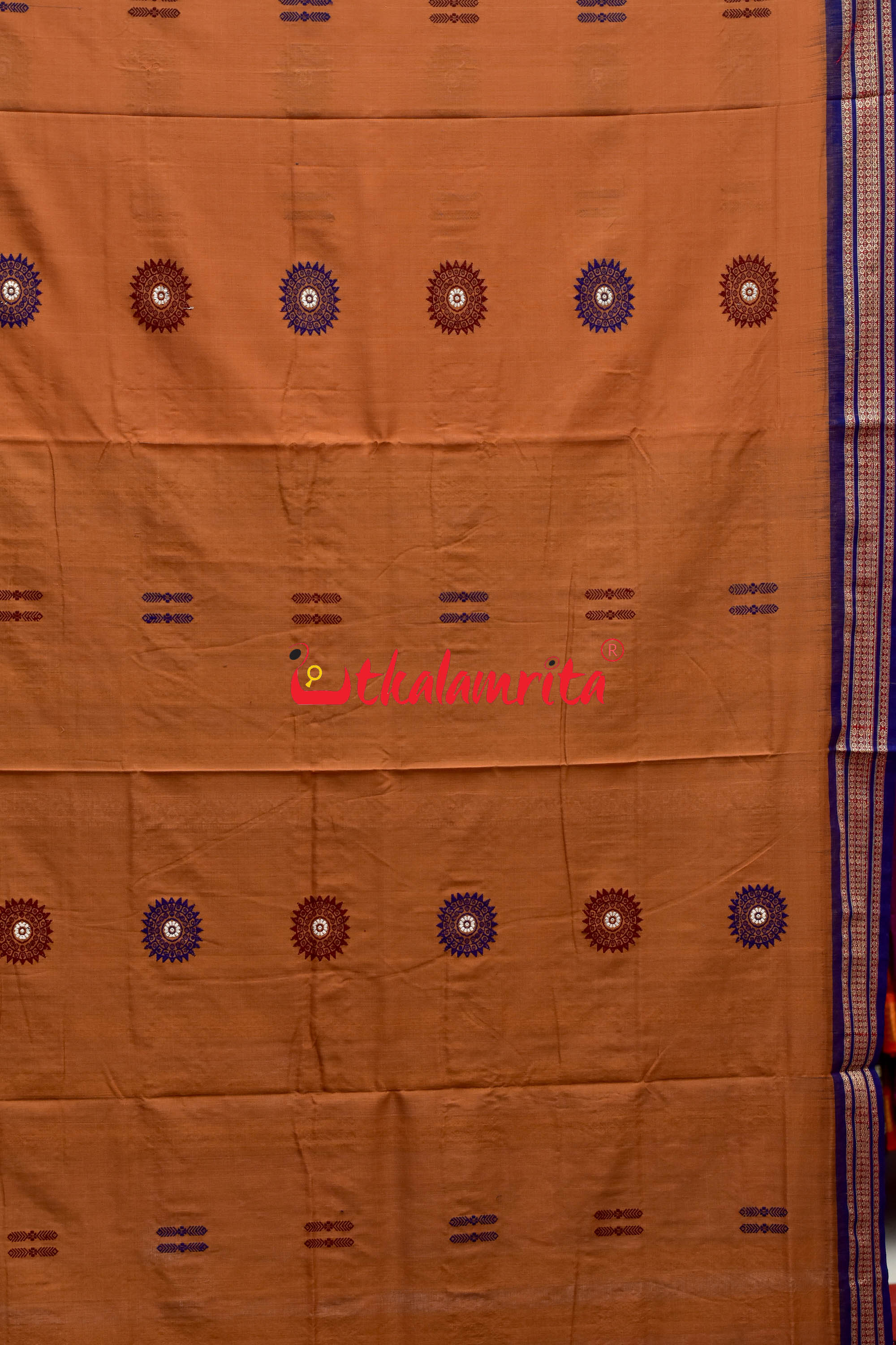 Biscuit Blue Padam Bomkai Cotton Saree