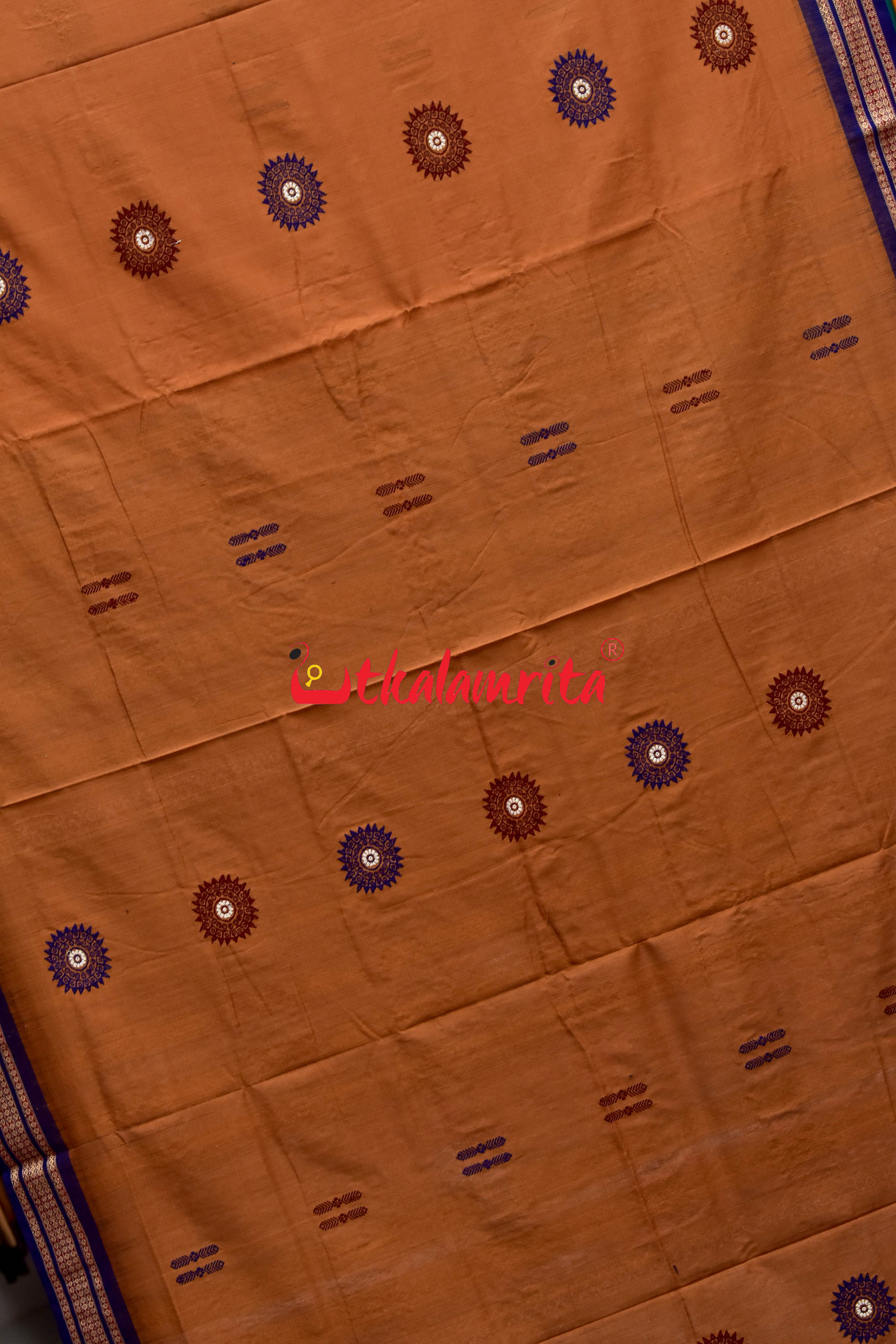 Biscuit Blue Padam Bomkai Cotton Saree