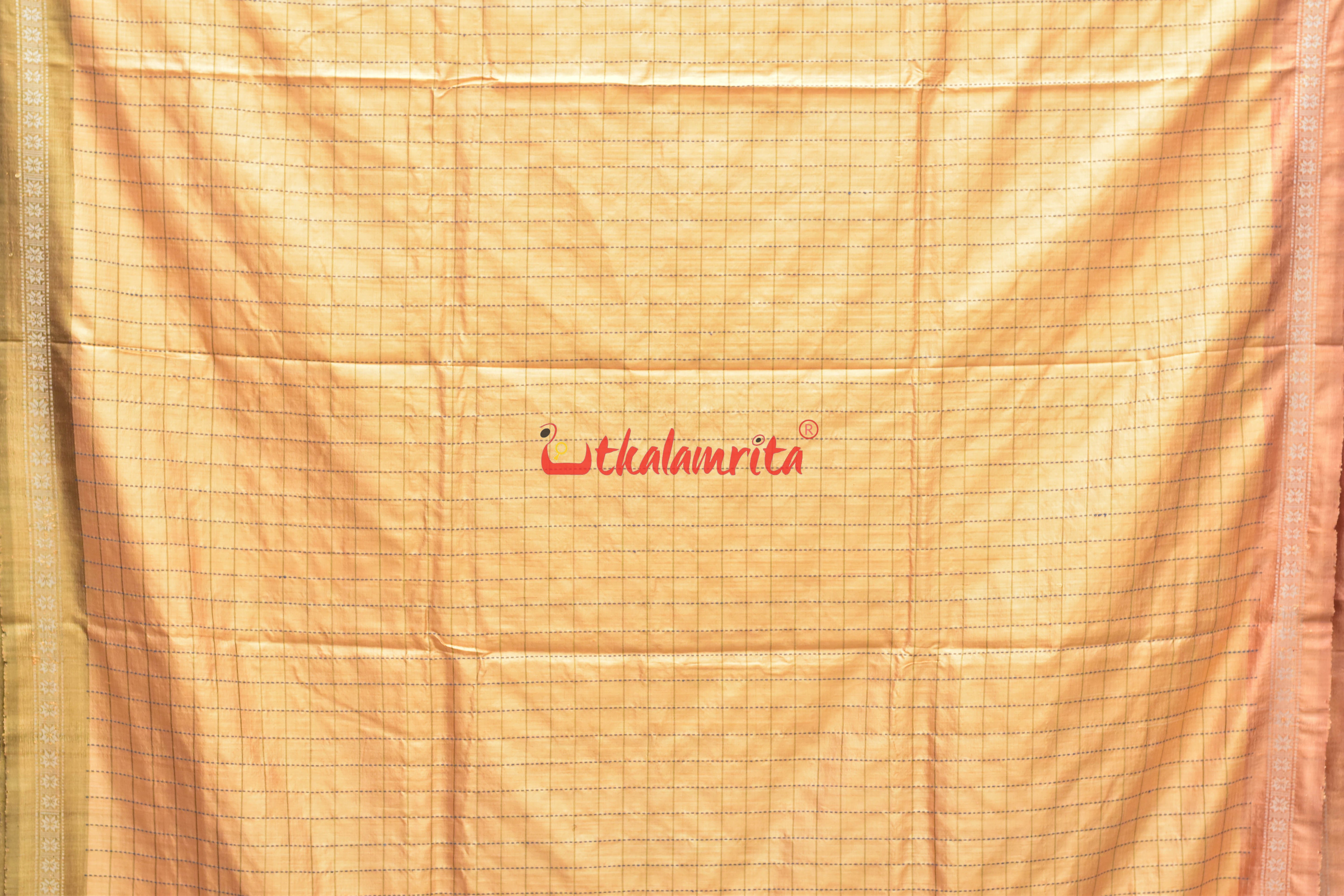 Orange Body Check And Anchal Stripes Tussar Saree