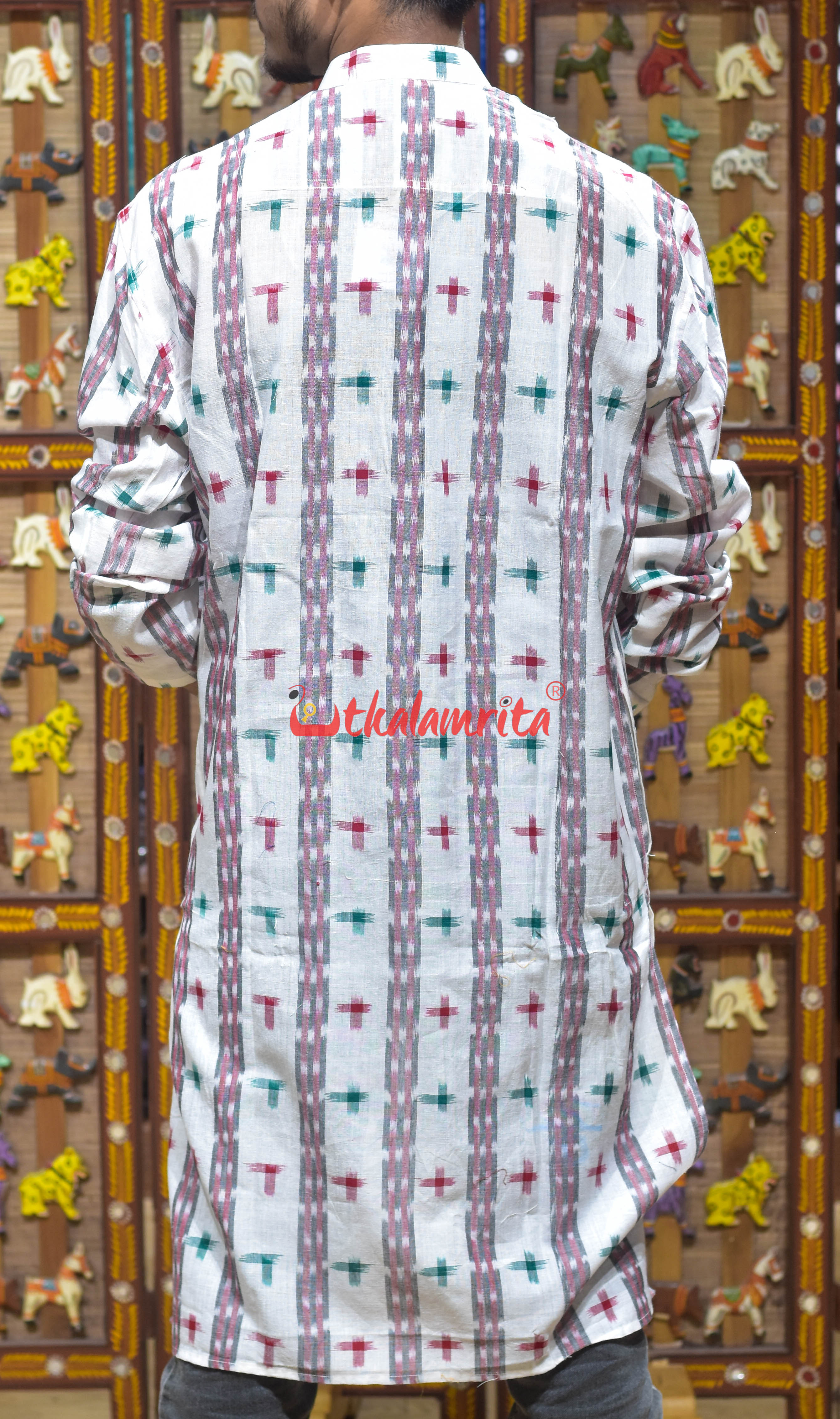 White Red Star Sakta (Men's Long Kurta)