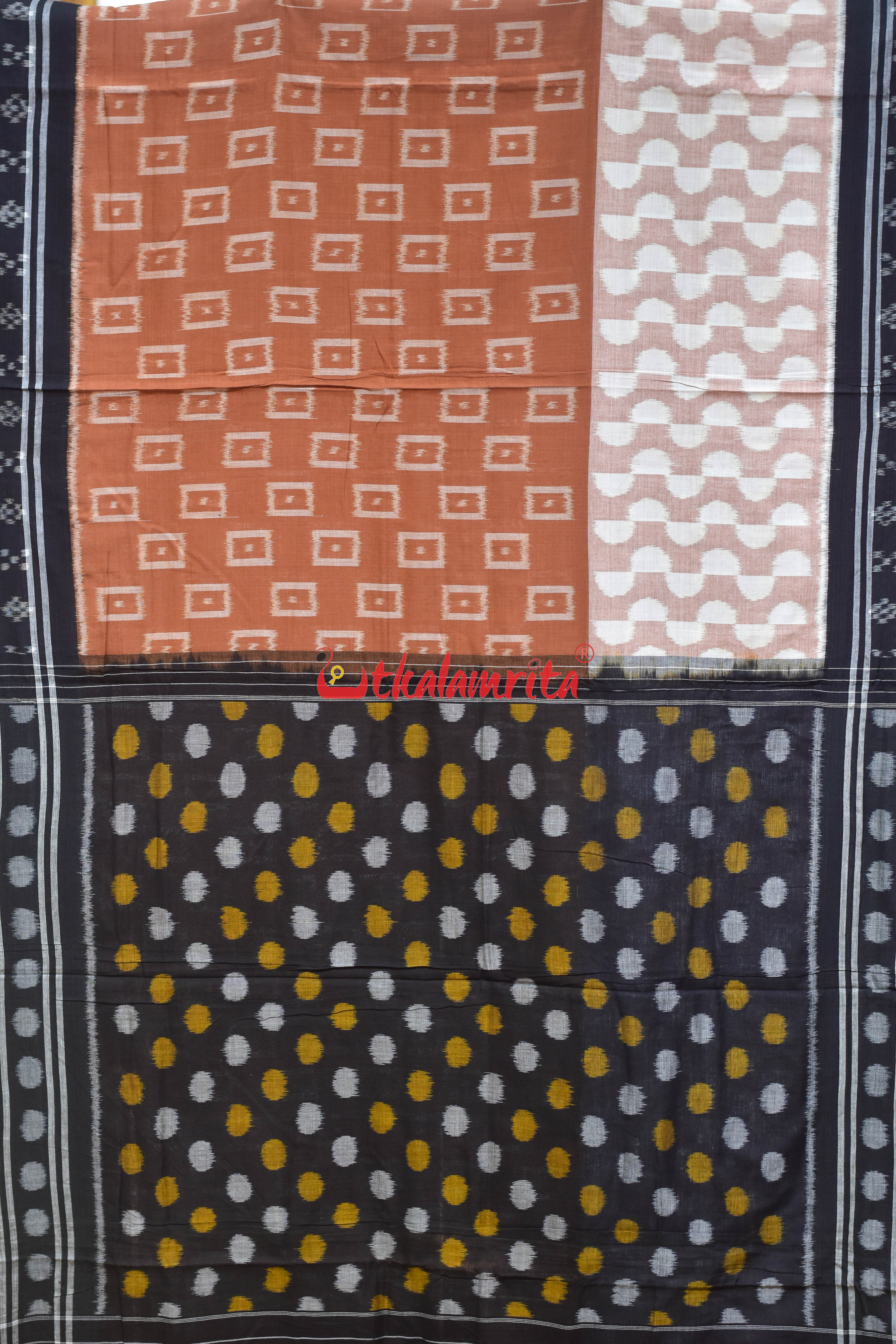 Half half Brown Peach Khandua Cotton Saree