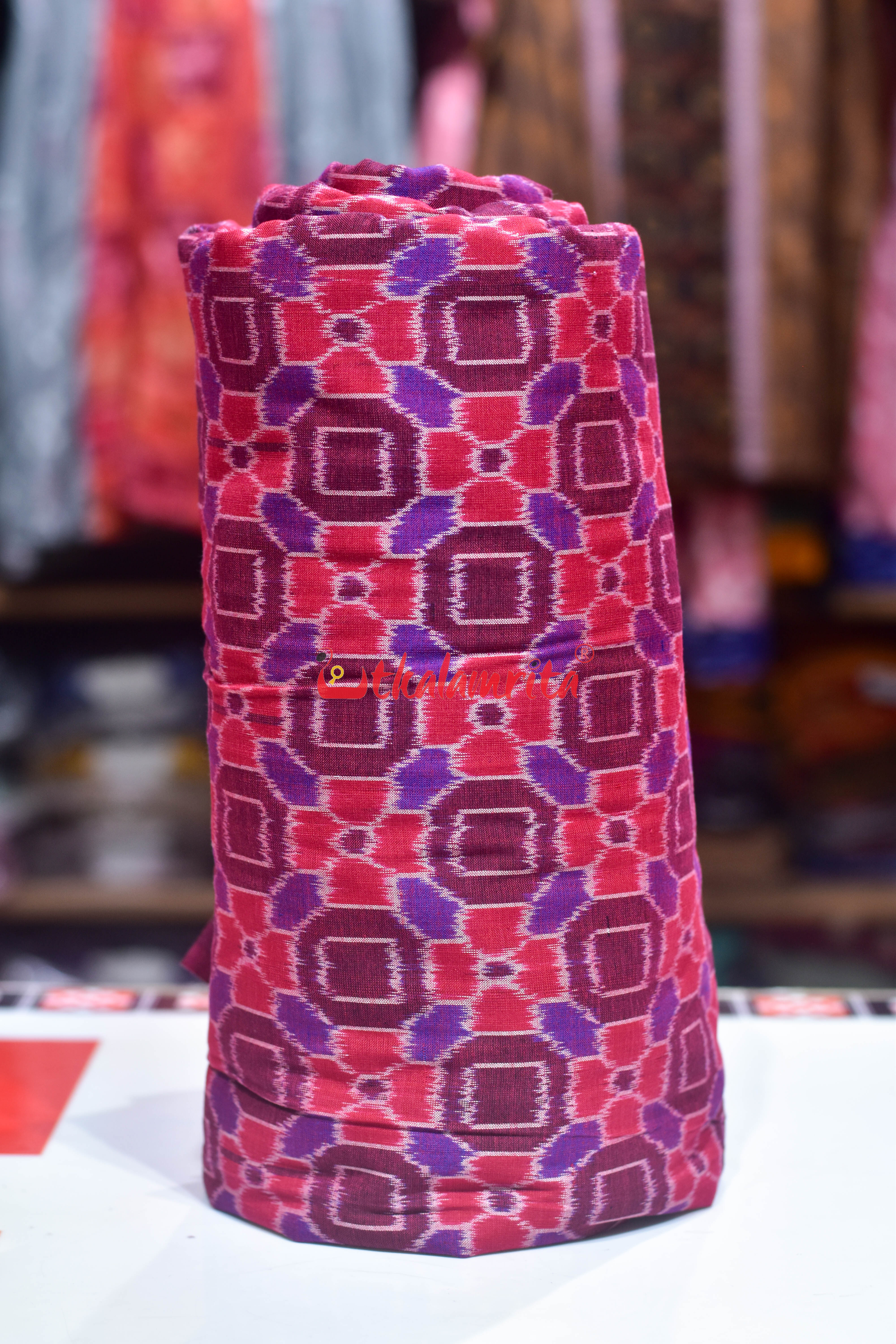 4D Red Flower Bandha Sambalpuri Cotton (Fabric)