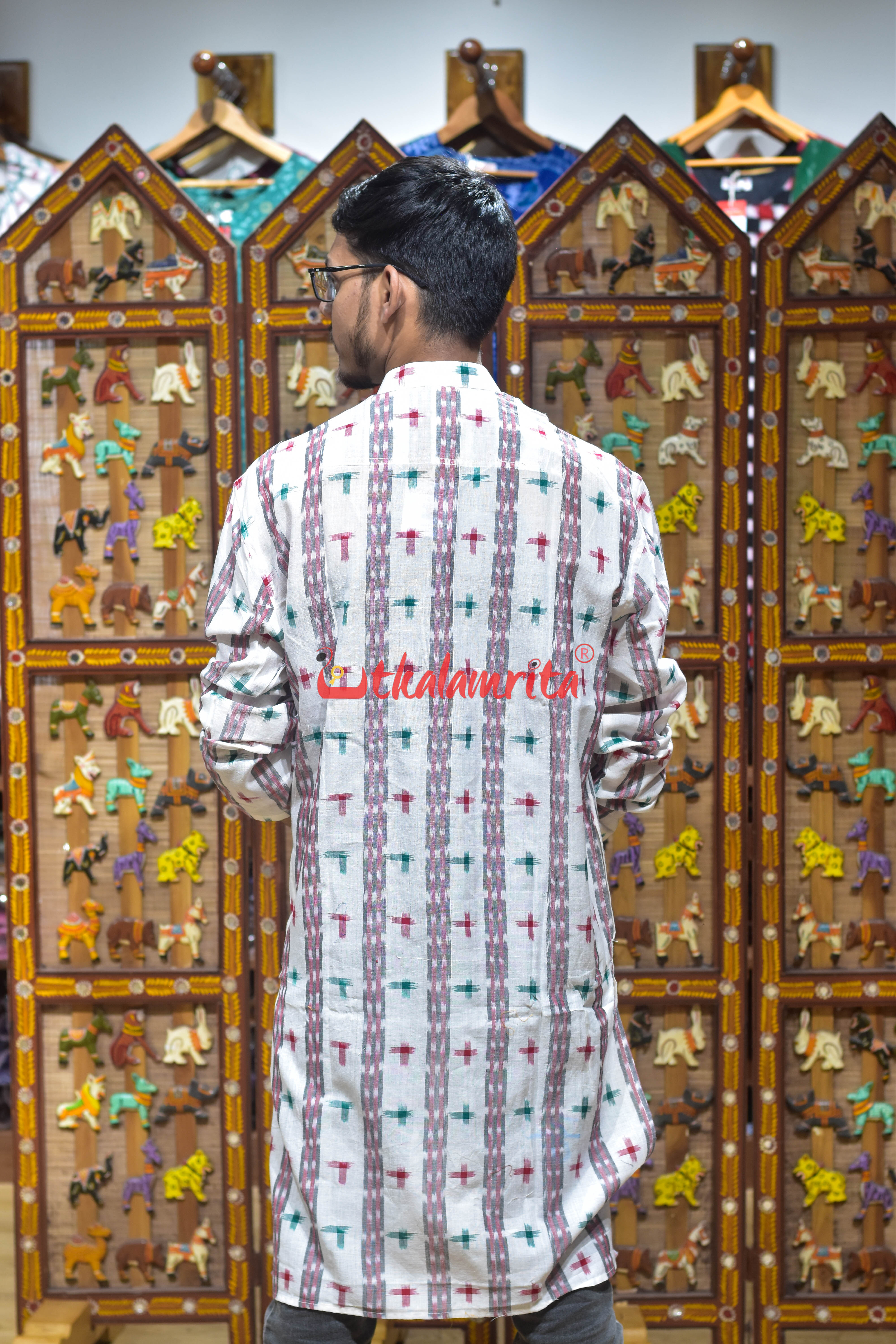 White Red Star Sakta (Men's Long Kurta)