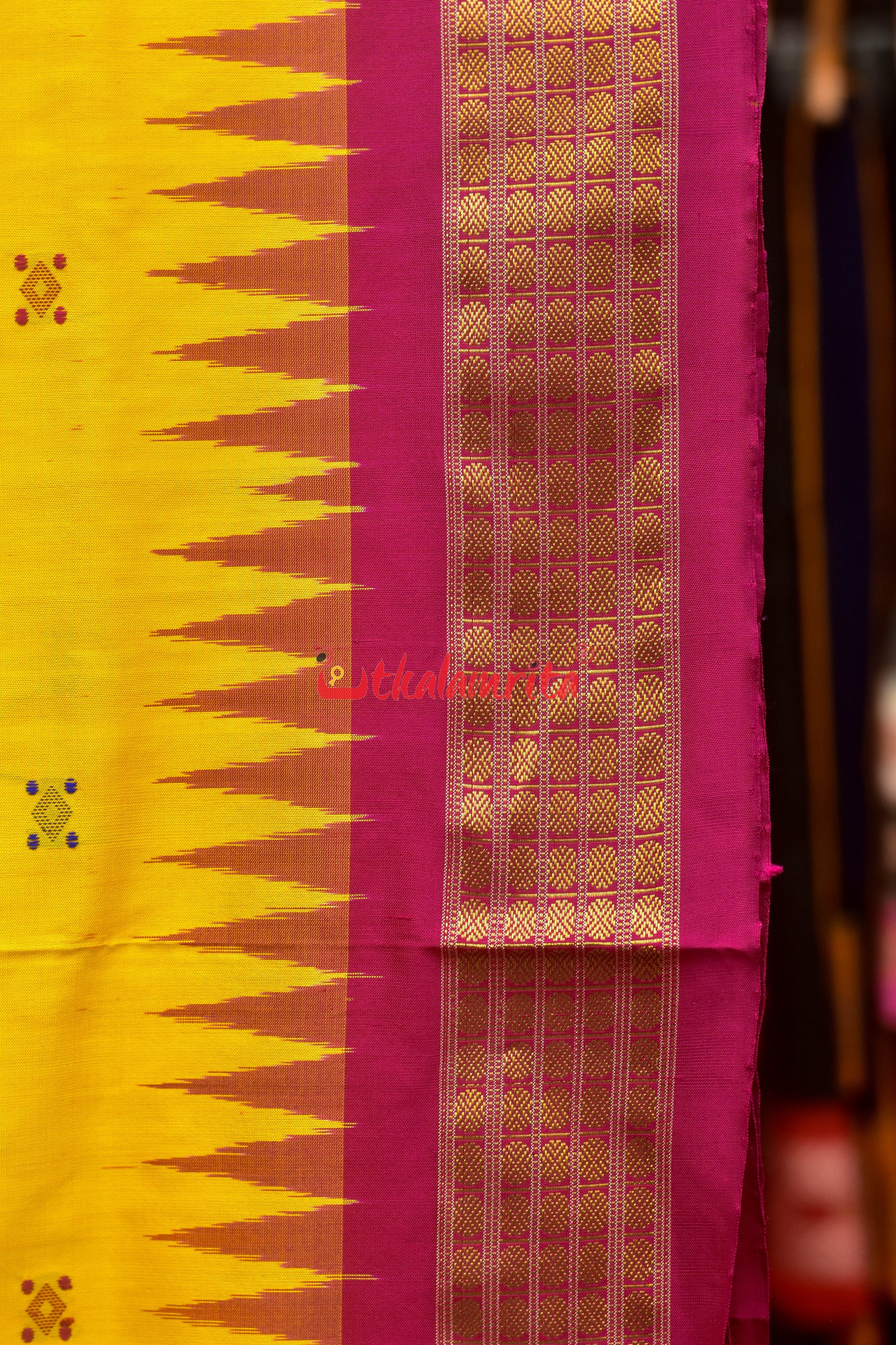 Half Tissue Yellow Rani Bomkai Silk Saree