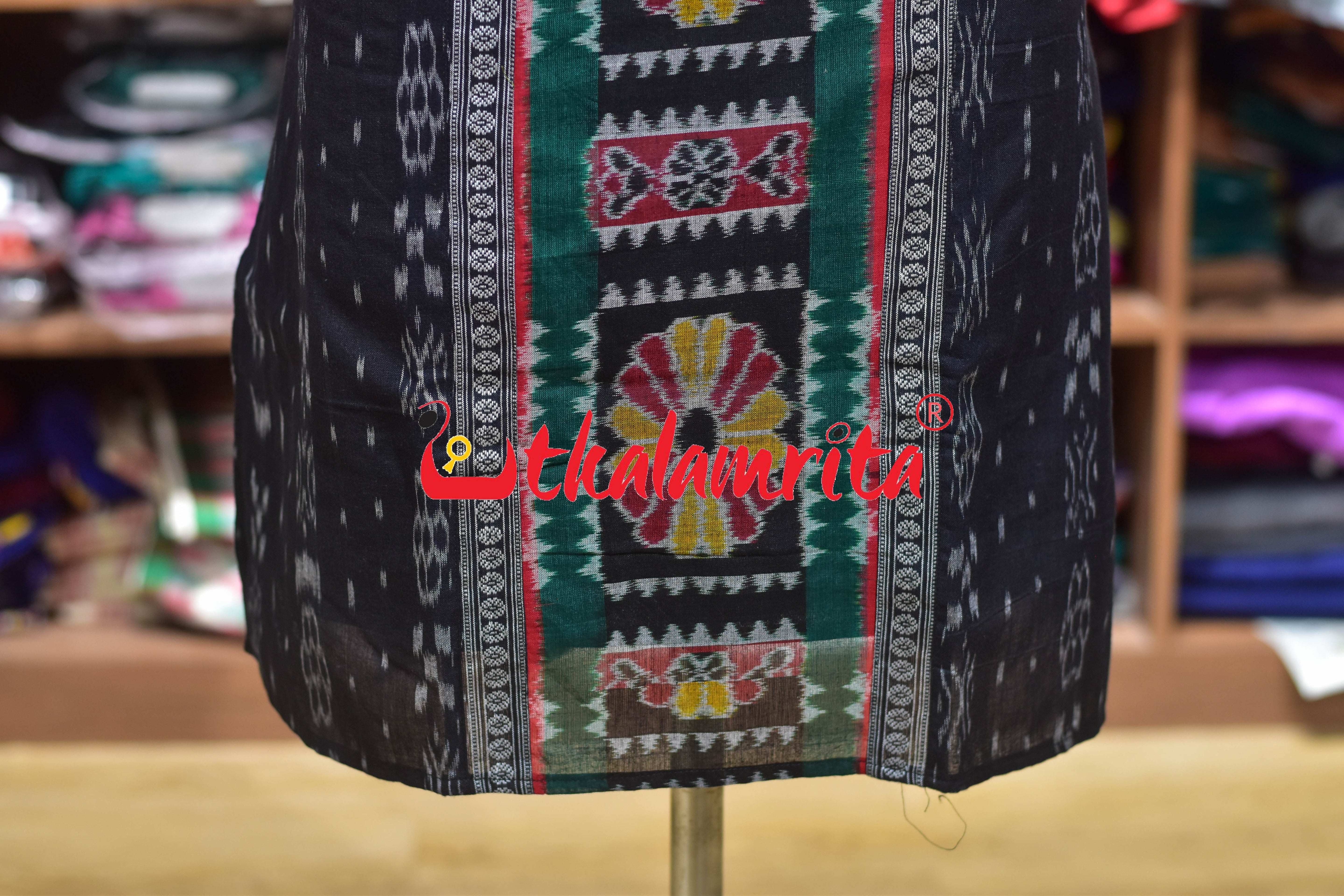 Black Ikat Middle Flowers (Ladies' Kurti)