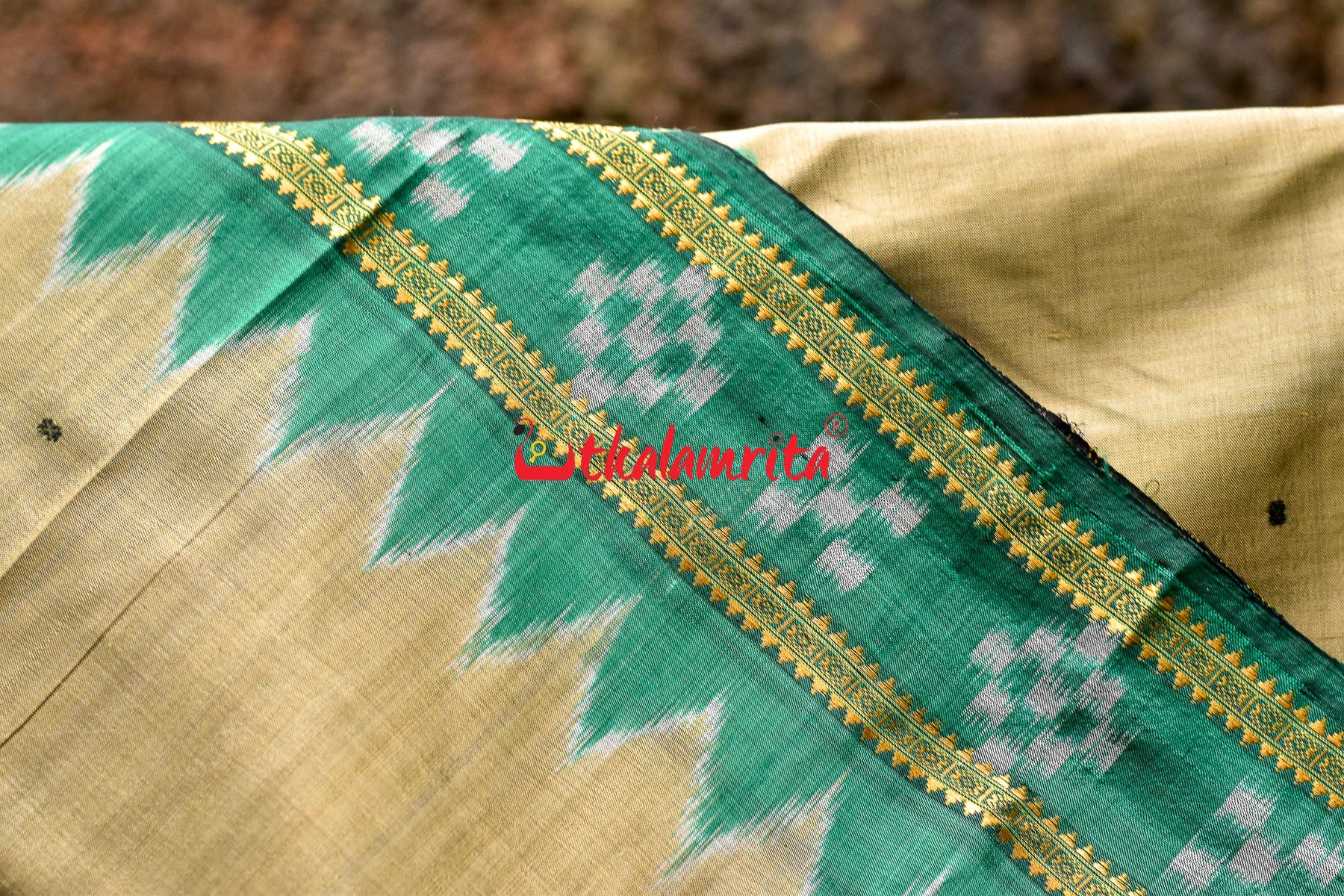Olive Green Ganga Jamuna Khandua Silk Saree