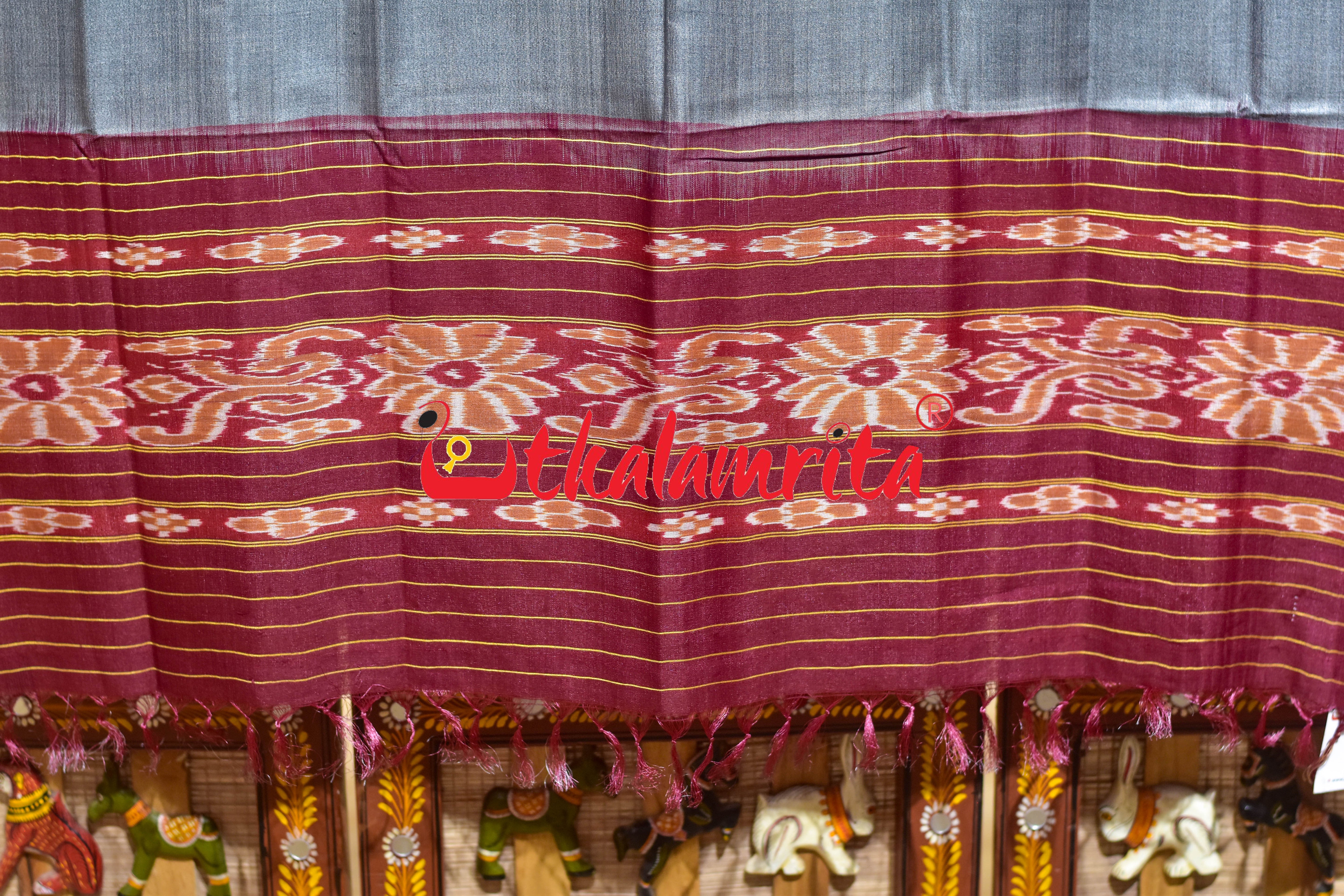 Grey Single Flower Gopalpur Tussar (Dupatta)