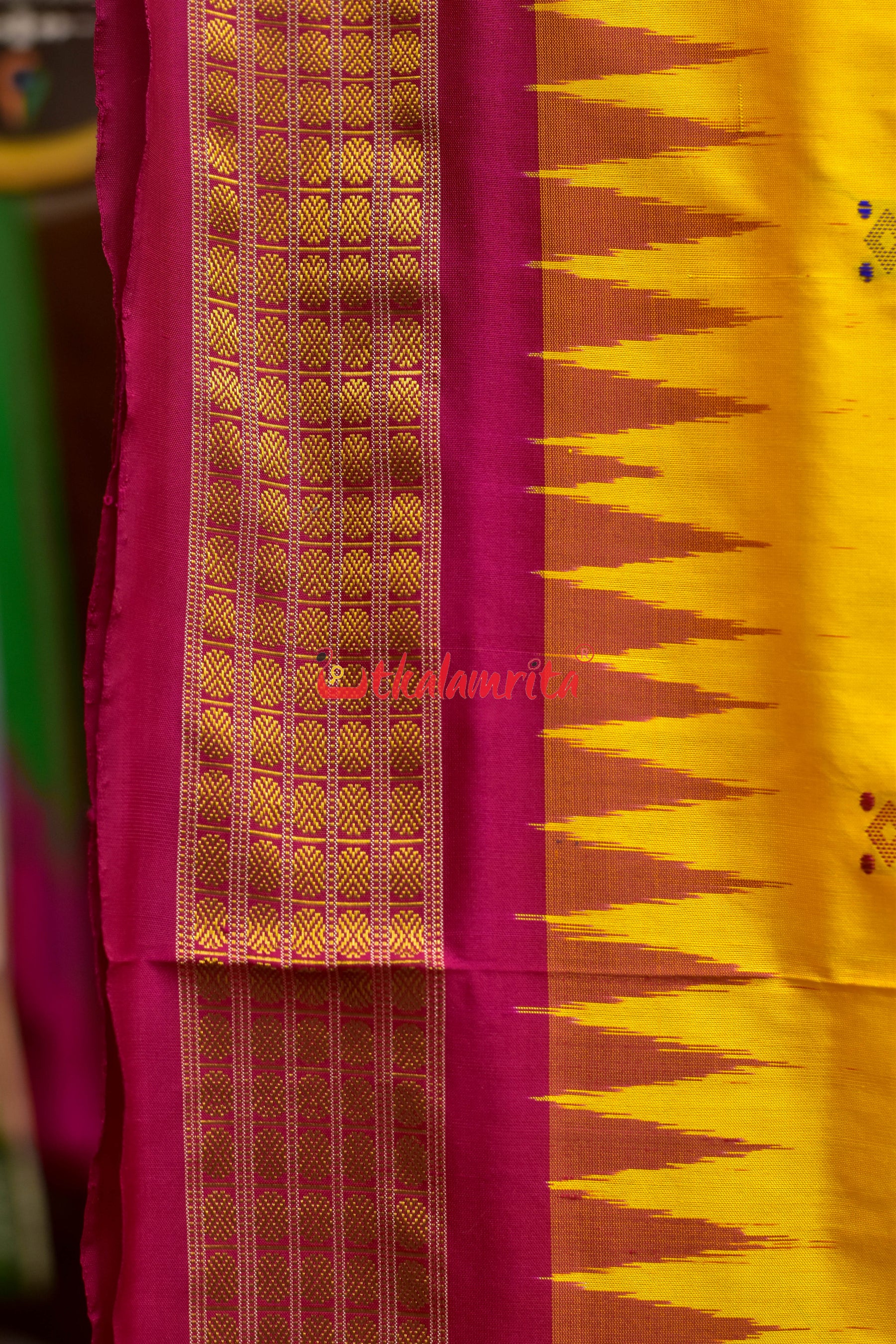 Half Tissue Yellow Rani Bomkai Silk Saree