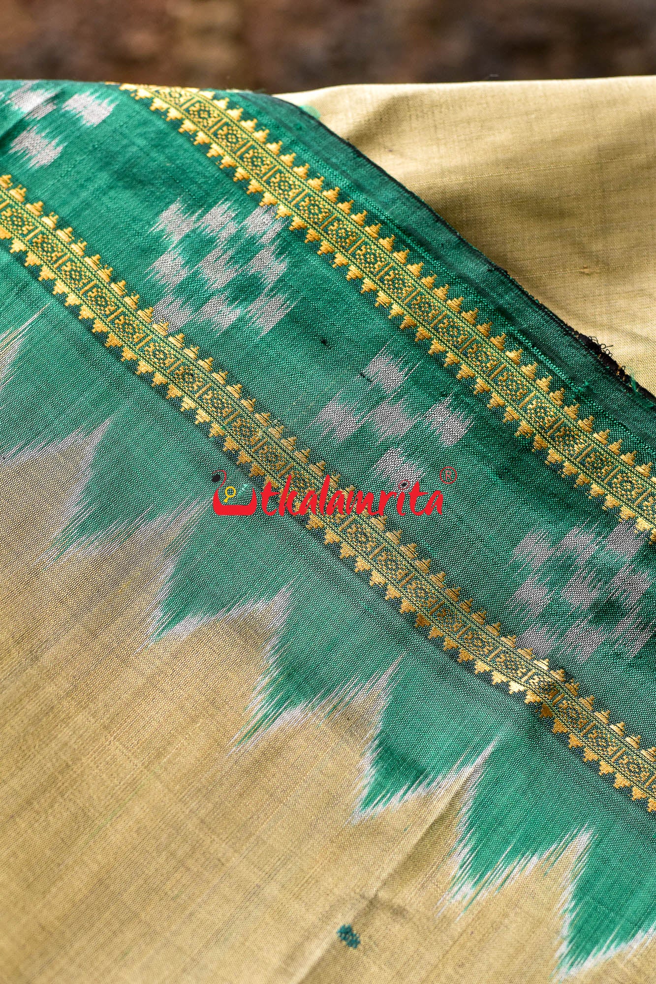 Olive Green Ganga Jamuna Khandua Silk Saree