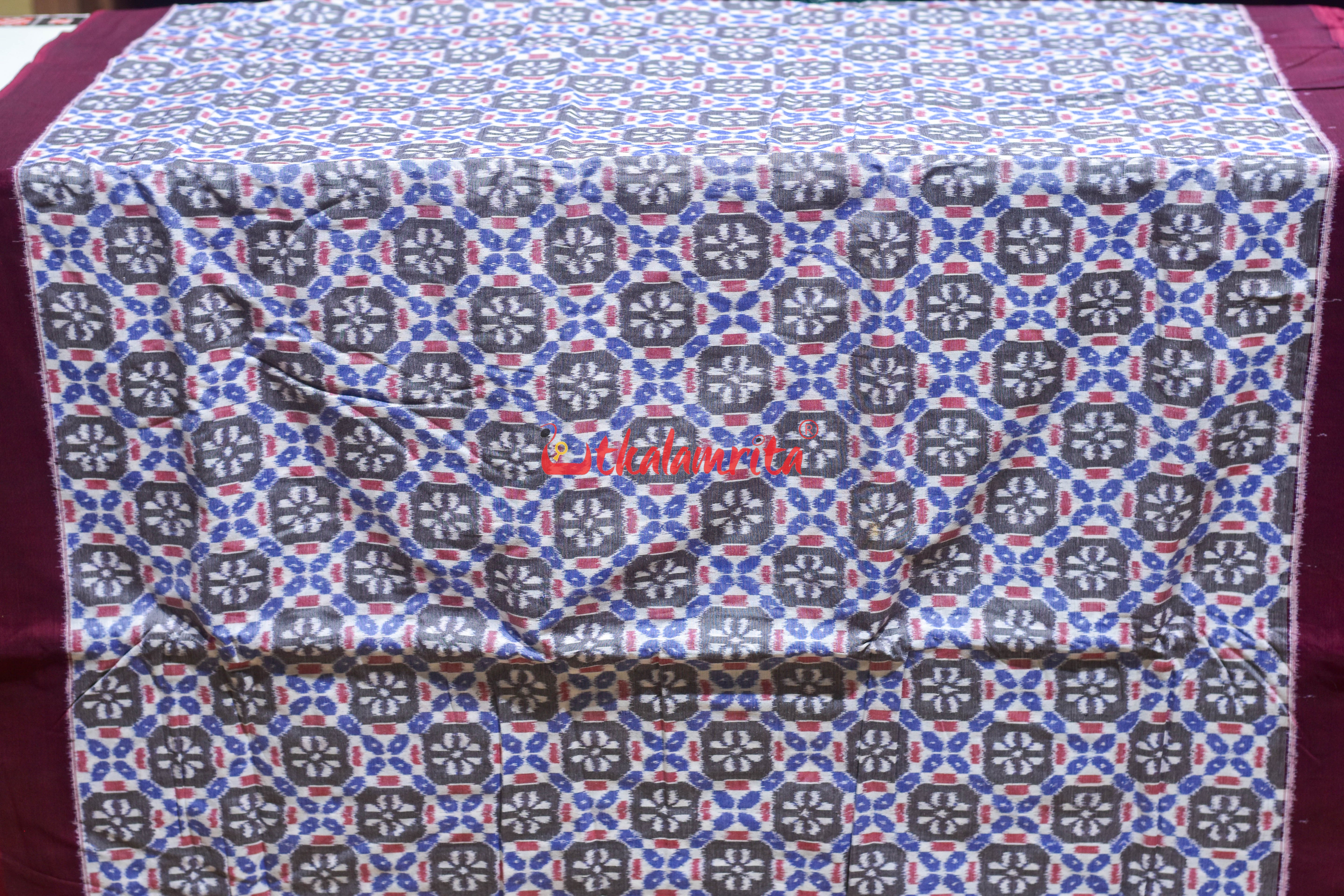 4D White Grey Flower Sambalpuri Cotton (Fabric)