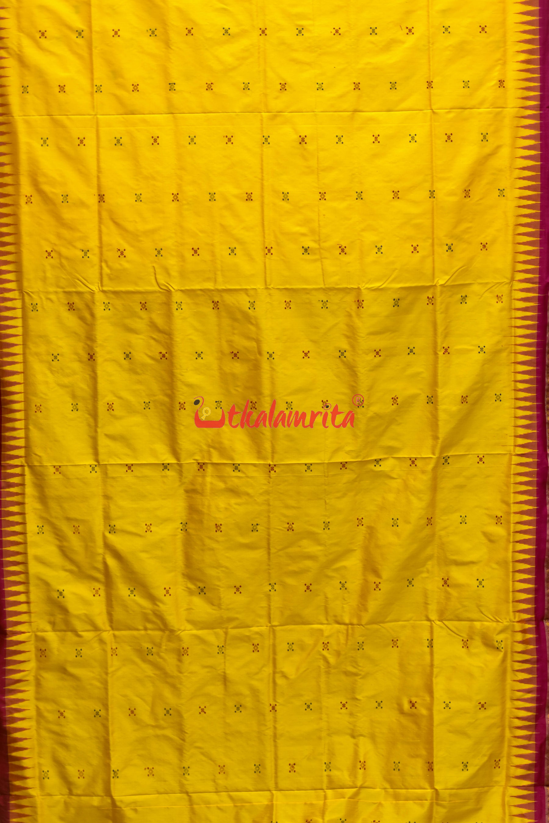Half Tissue Yellow Rani Bomkai Silk Saree
