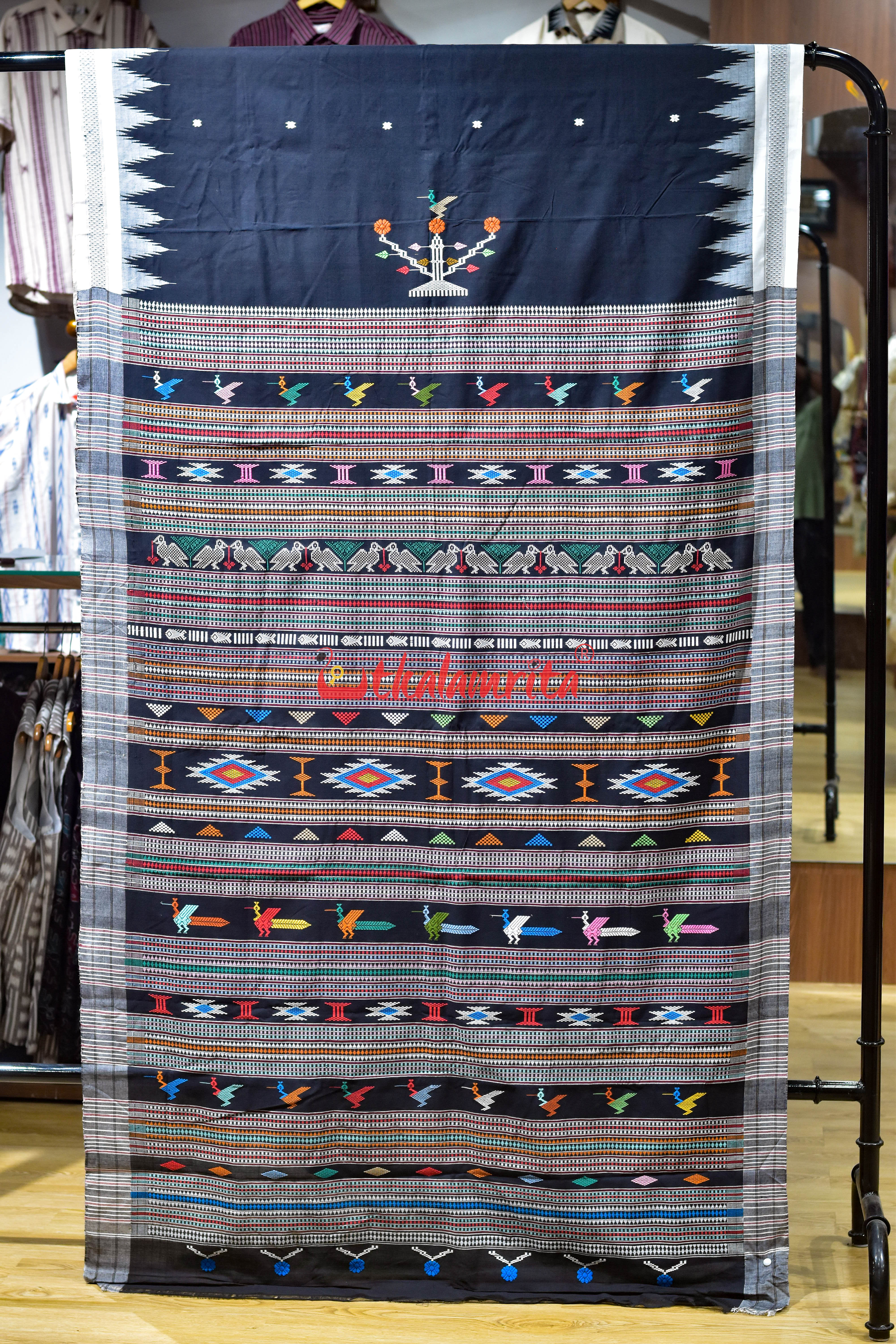 Black Mukta Punji Border Original Ganjam Bomkai Cotton Saree