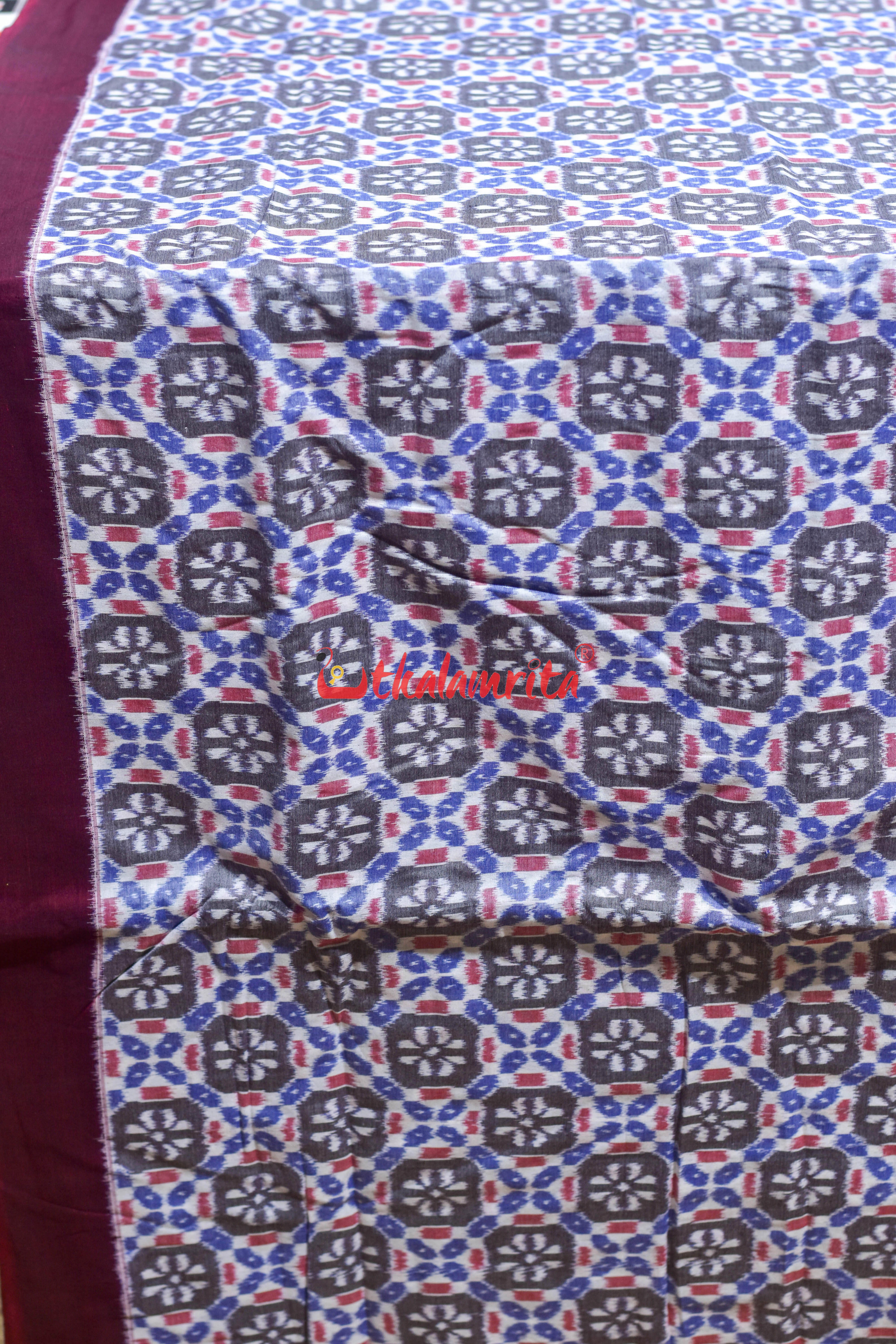 4D White Grey Flower Sambalpuri Cotton (Fabric)