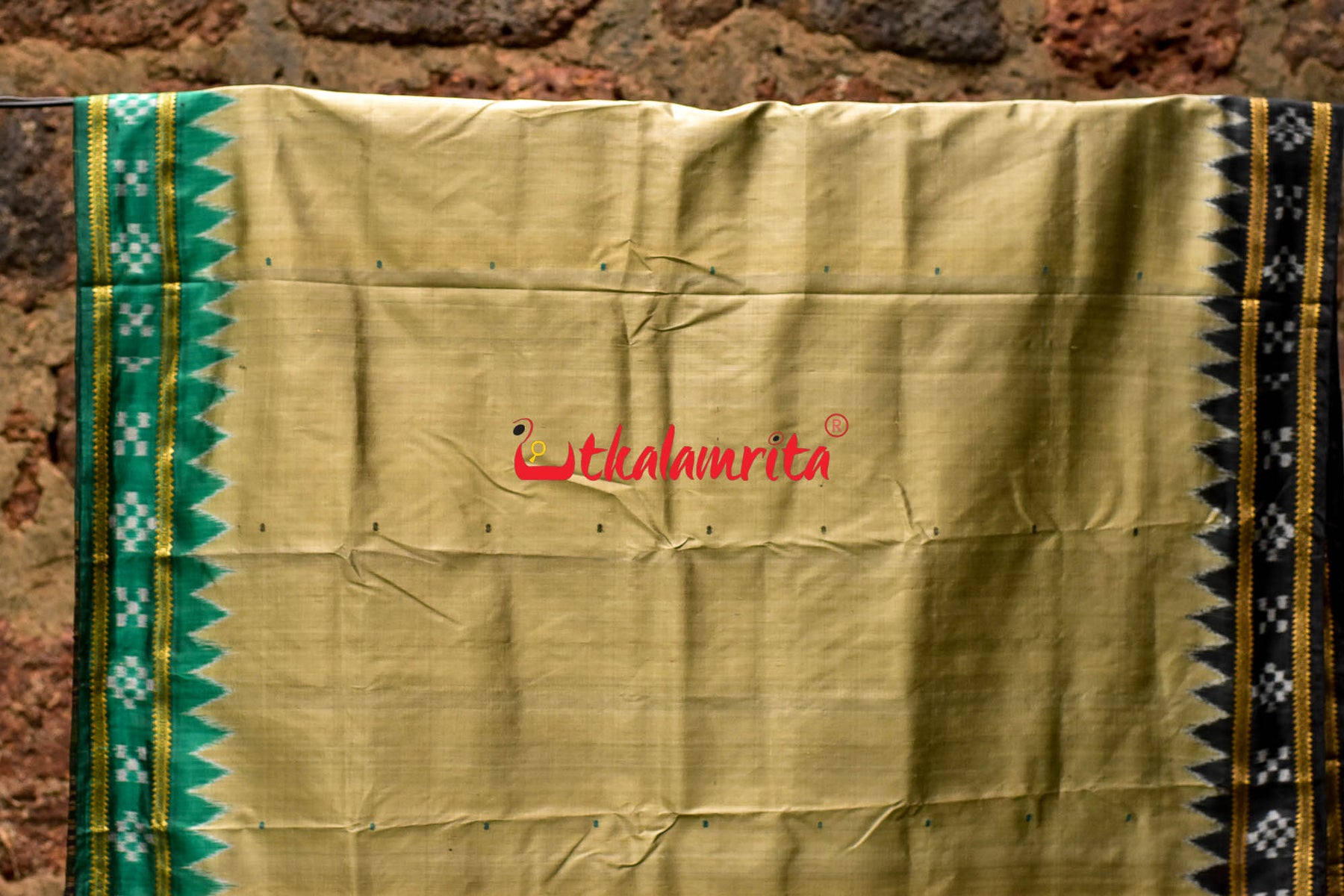 Olive Green Ganga Jamuna Khandua Silk Saree