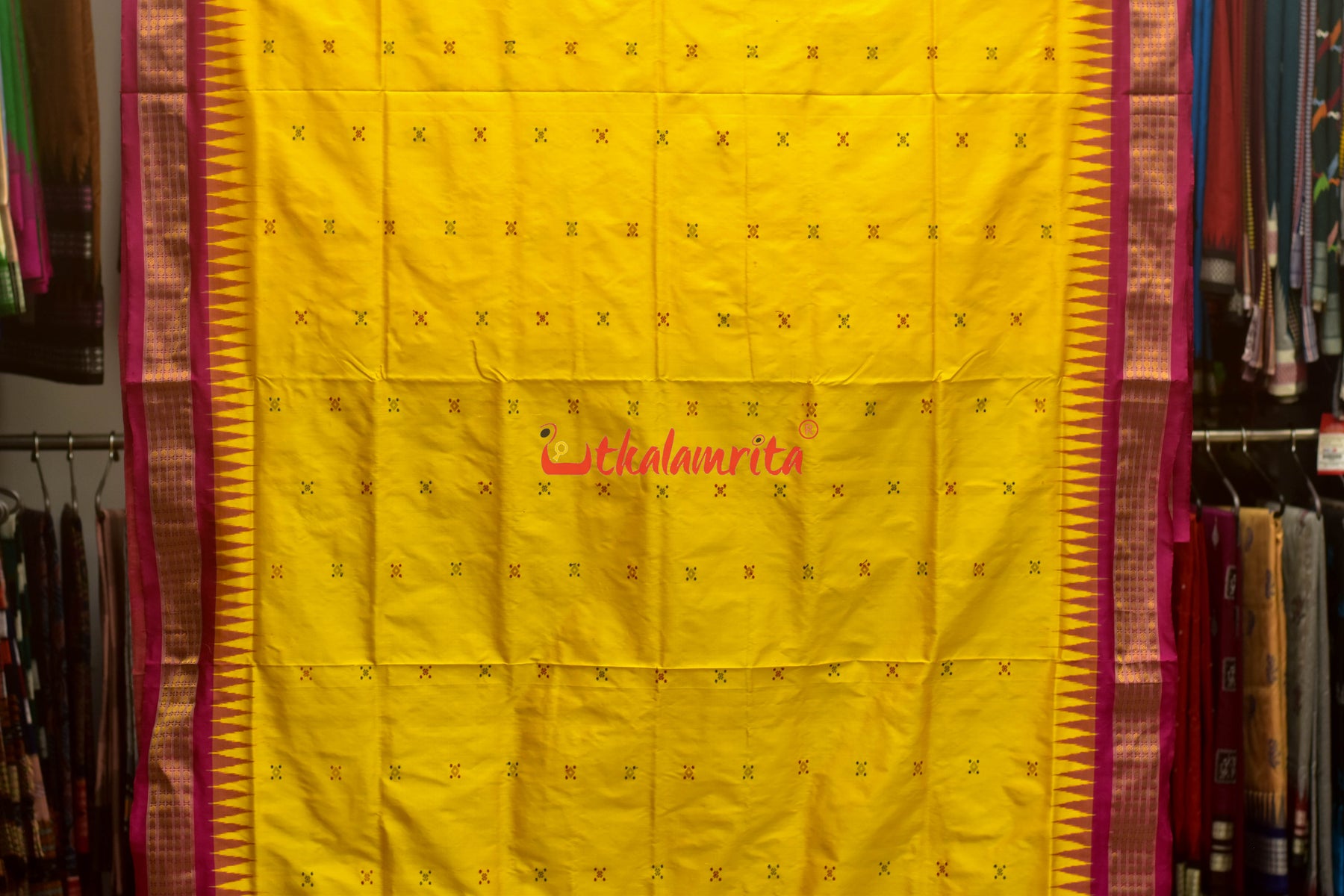 Half Tissue Yellow Rani Bomkai Silk Saree
