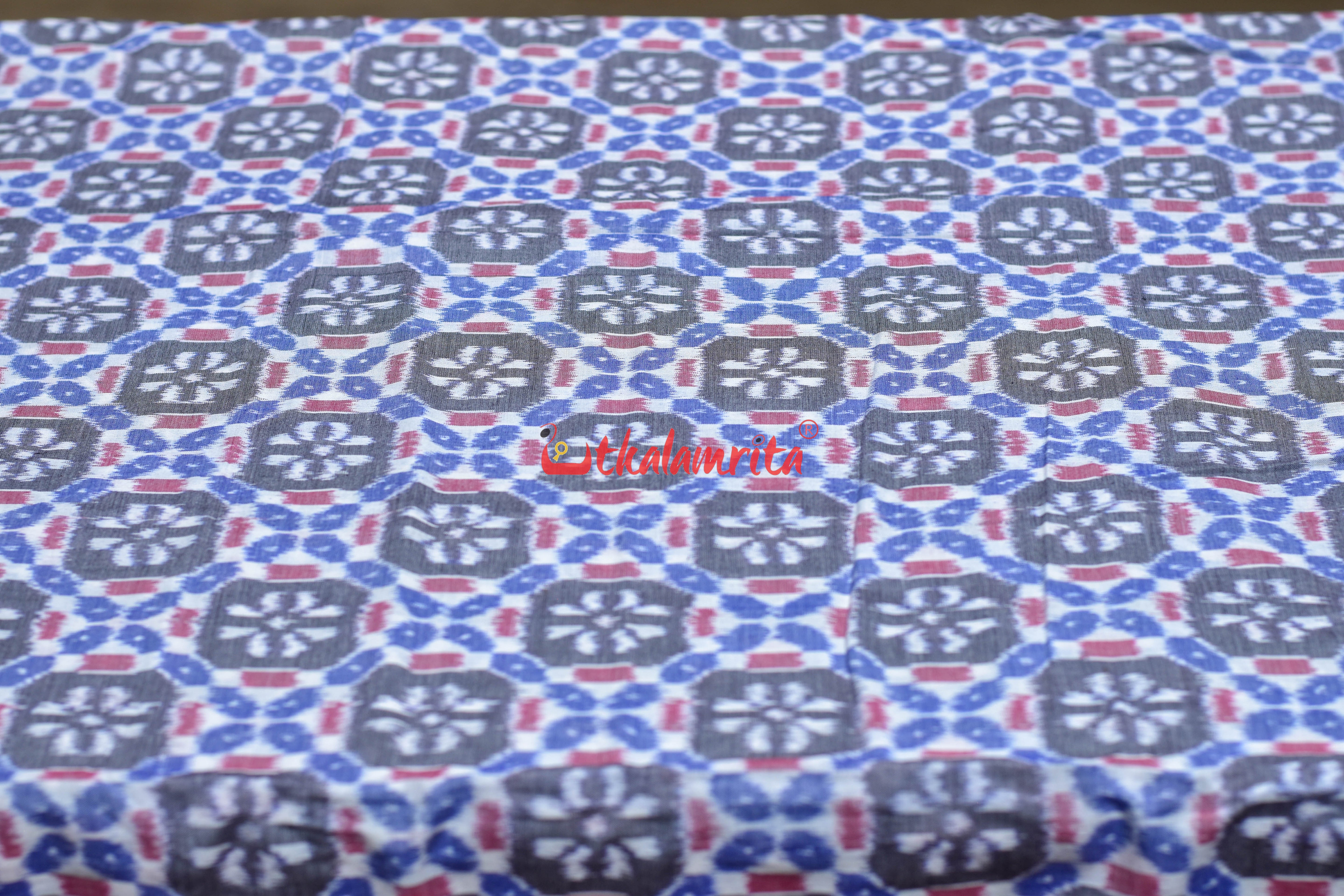 4D White Grey Flower Sambalpuri Cotton (Fabric)