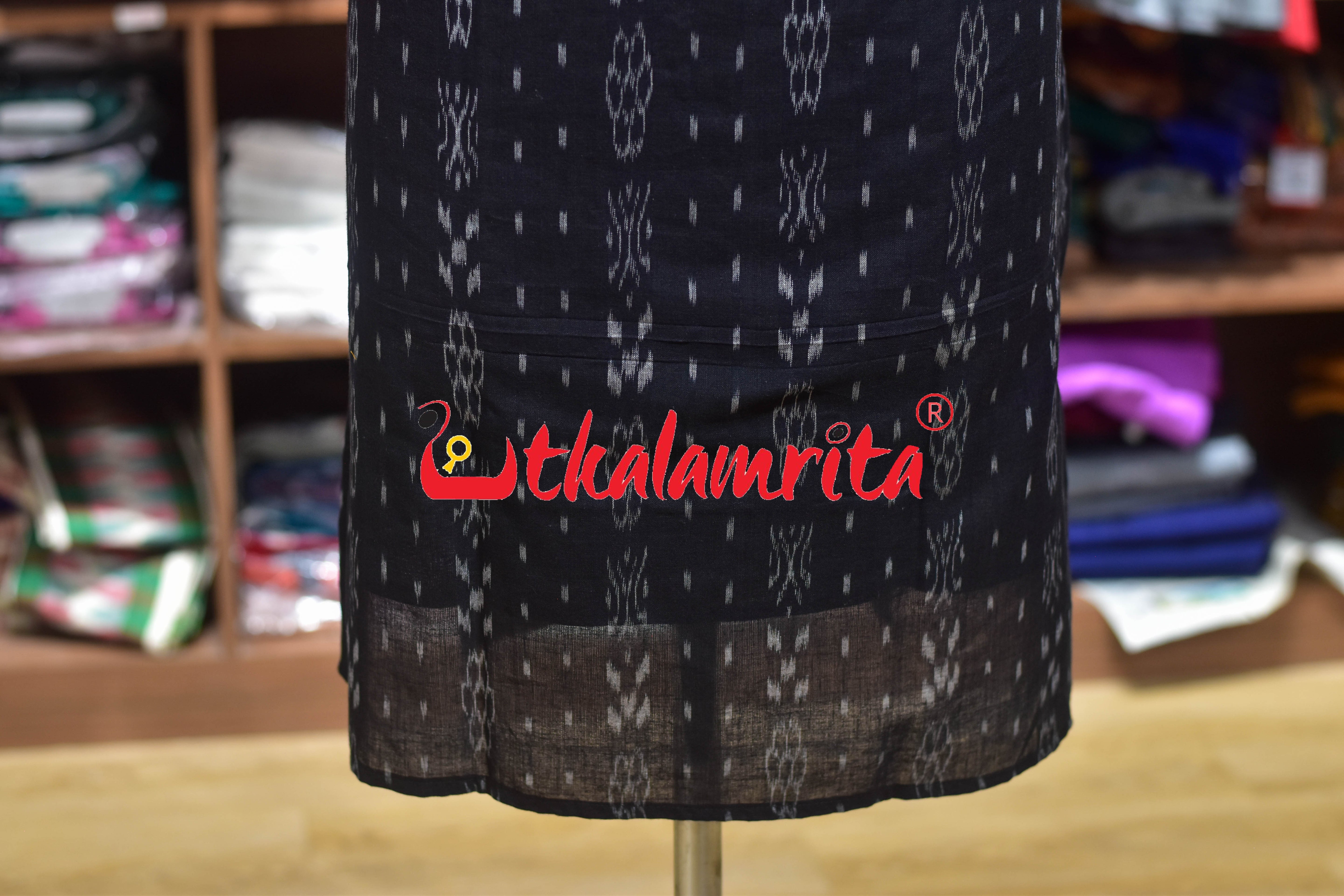 Black Ikat Middle Flowers (Ladies' Kurti)