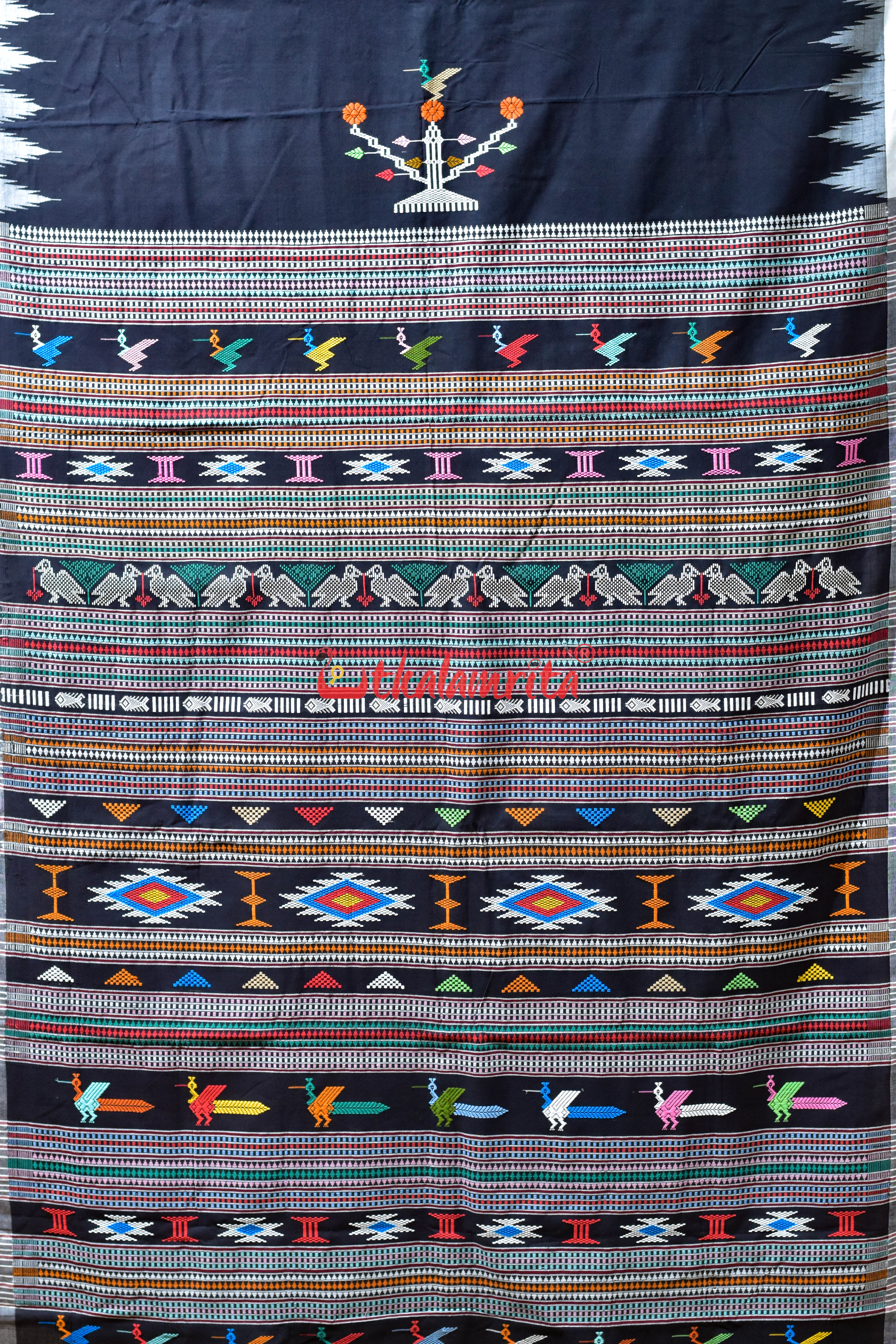 Black Mukta Punji Border Original Ganjam Bomkai Cotton Saree