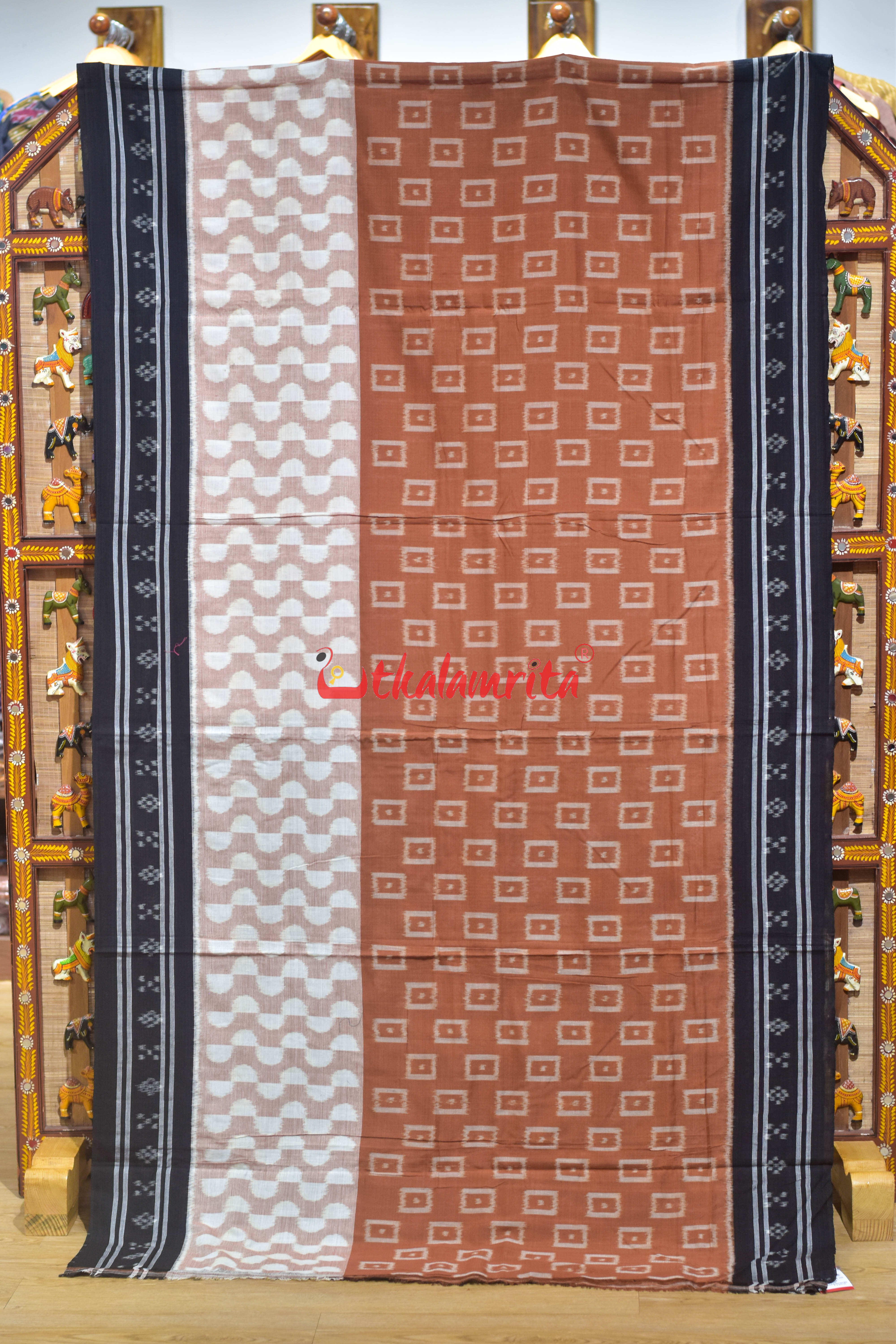 Half half Brown Peach Khandua Cotton Saree