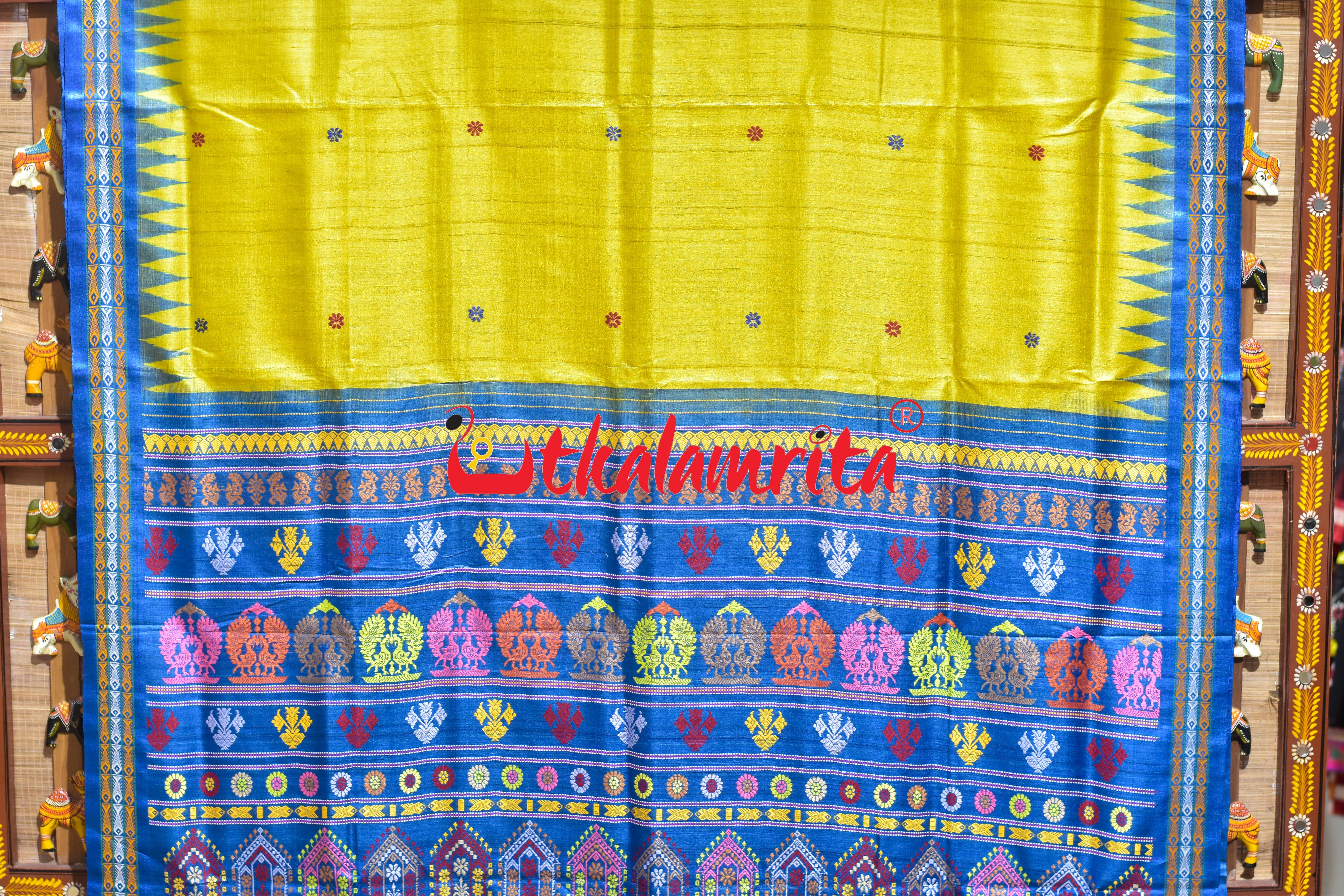 Yellow with Blue Dolabedi Gopalpur Tussar Silk Saree